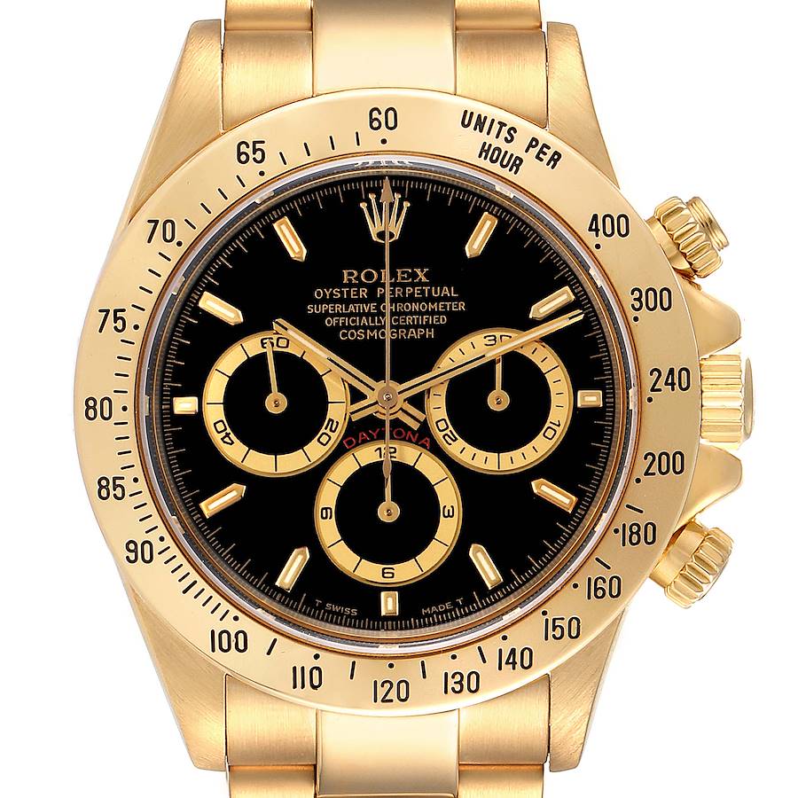 Rolex Daytona Black Dial Yellow Gold Mens Watch 16528 Box Papers SwissWatchExpo