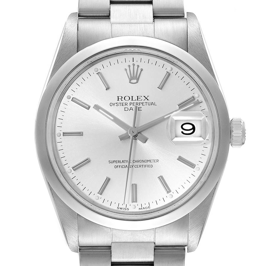 Rolex Date Silver Dial Smooth Bezel Steel Mens Watch 15200 SwissWatchExpo