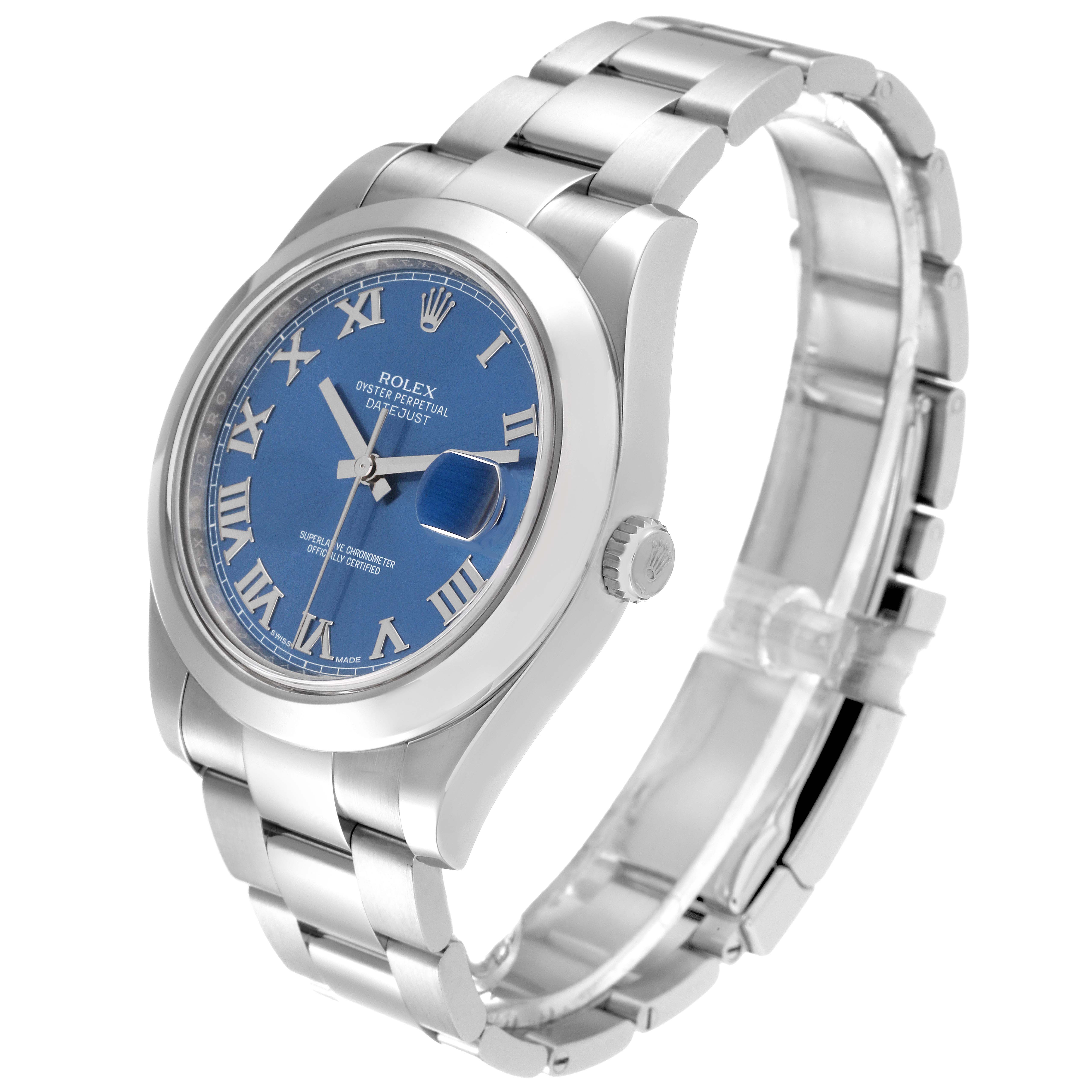 Rolex Datejust II Smooth Bezel Blue Roman Dial Steel Mens Watch 116300 ...