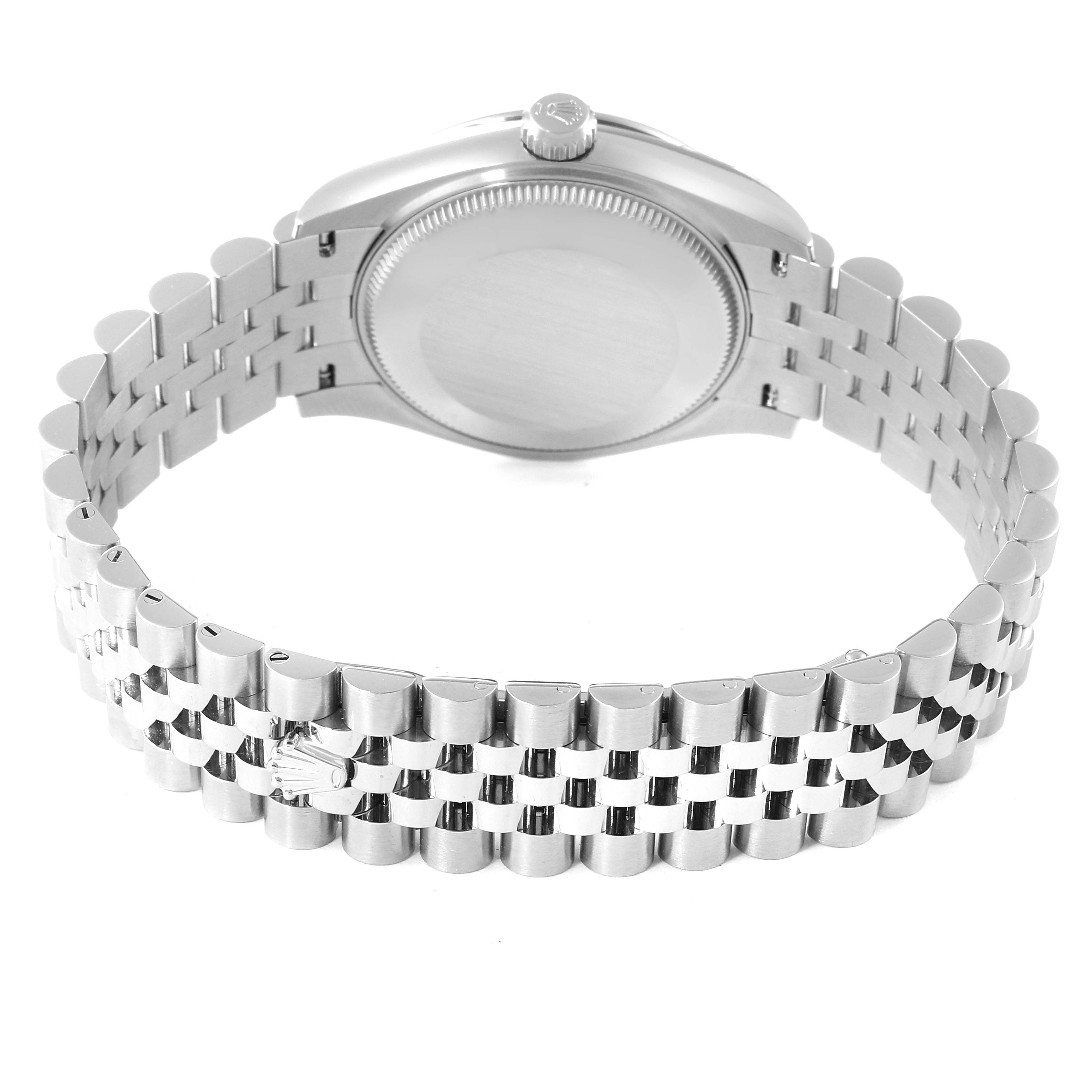 This image shows the back case and bracelet of a Rolex Mid-Size 278240 Women
s Stainless Steel Pink Dial 278240 Women
s Stainless Steel Pink Dial watch, viewed from the rear angle.