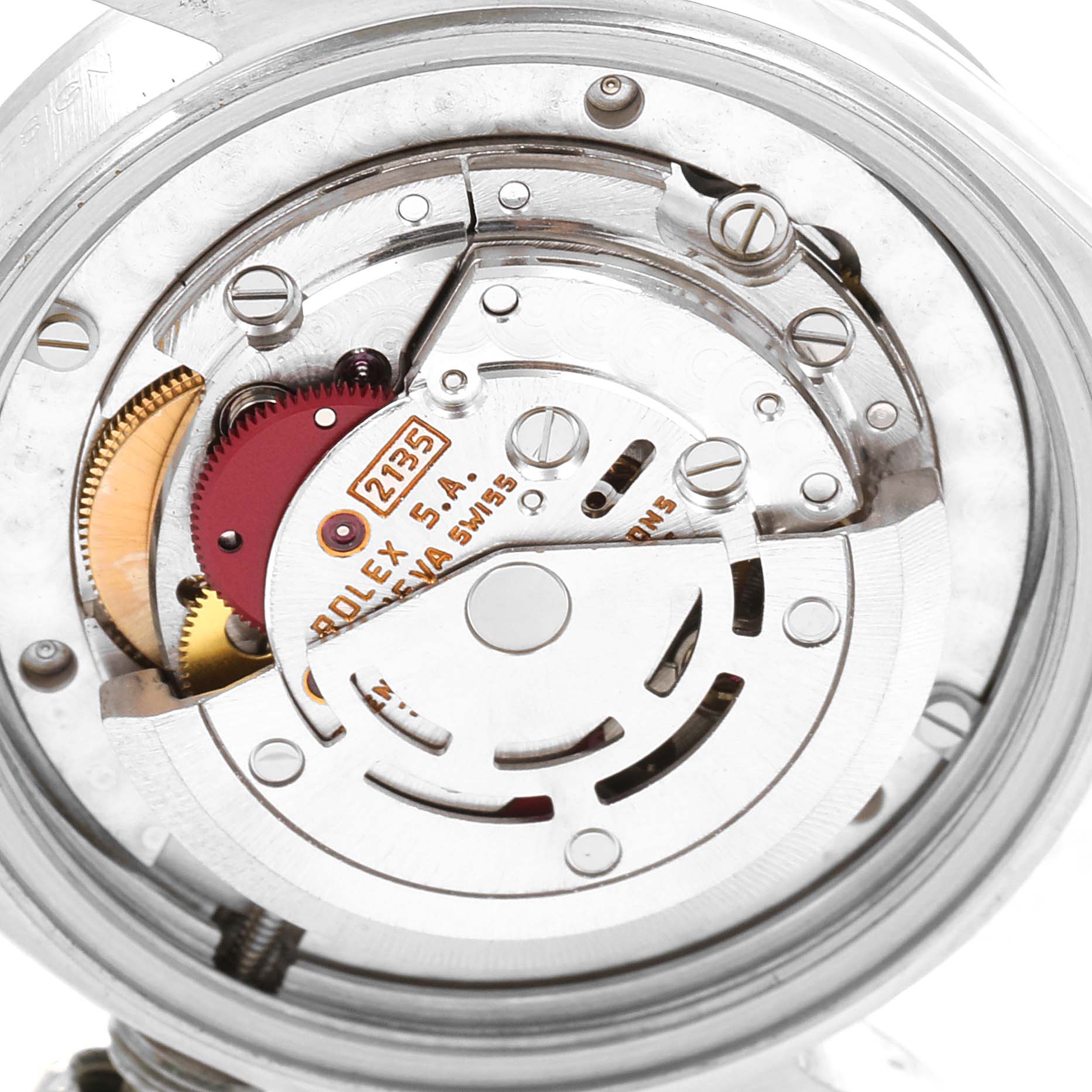 This image shows the internal mechanism of a Rolex Mid-Size 68274 Women
s Stainless Steel Silver Dial 68274 Women
s Stainless Steel Silver Dial model watch viewed from the back.
