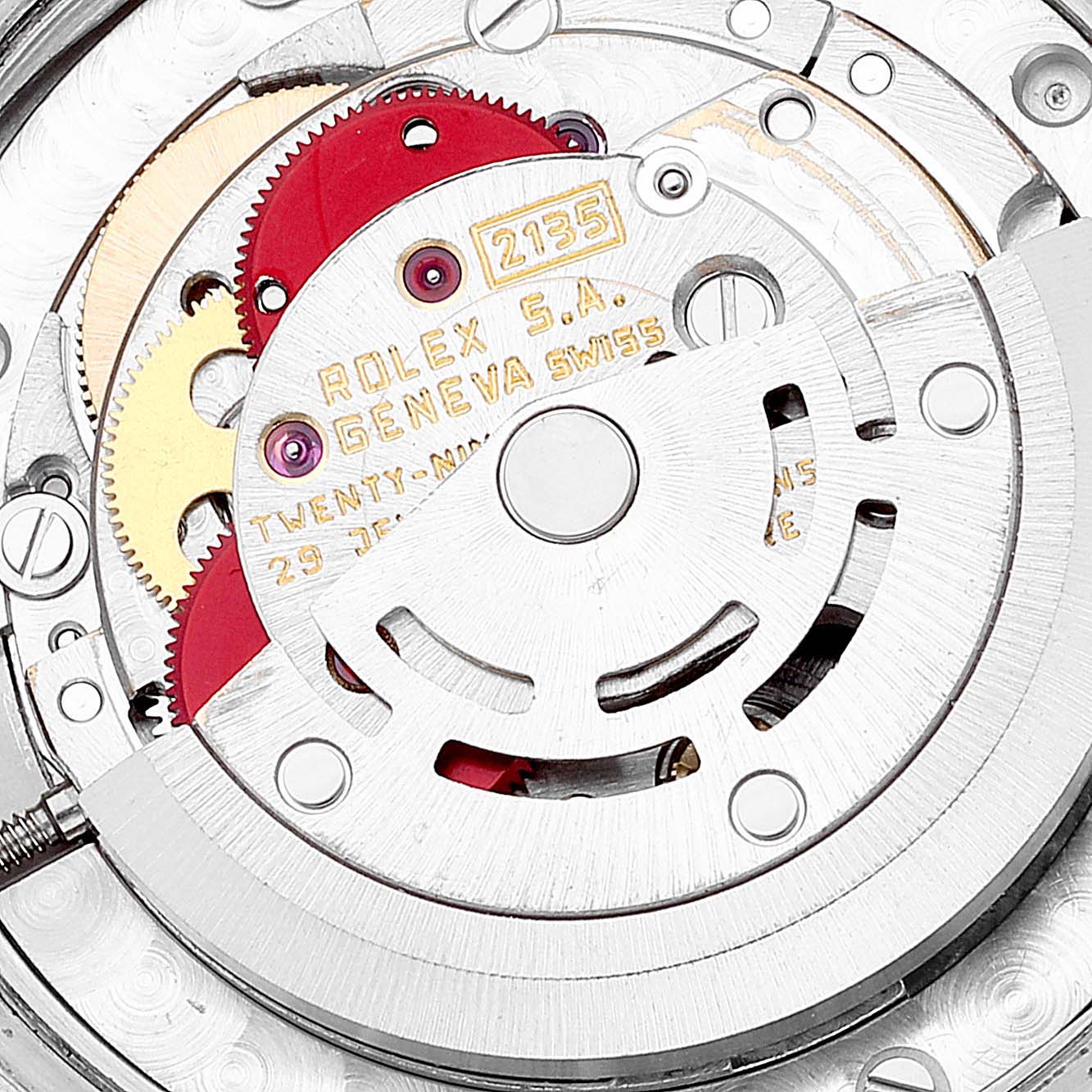 This image shows the intricate internal movement mechanisms of a Rolex Mid-Size 68273 Women
s Steel and Gold (two tone) Champagne Dial 68273 Women
s Steel and Gold (two tone) Champagne Dial model watch.