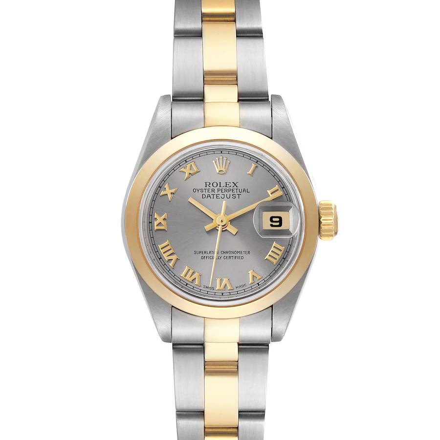 Rolex Datejust Steel Yellow Gold Smooth Bezel Slate Dial Ladies Watch 79163 SwissWatchExpo