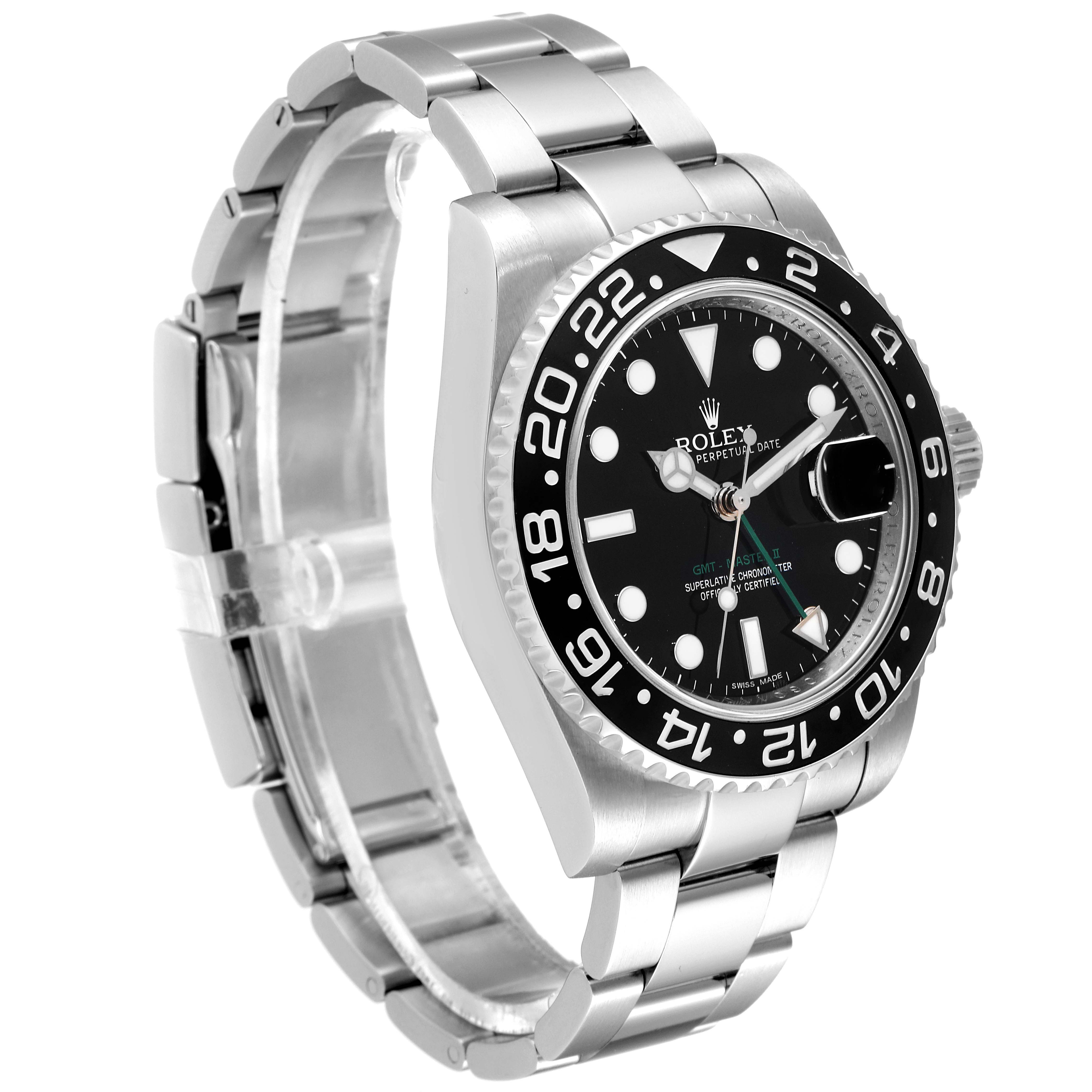 This is a Rolex GMT-Master 116710 Men
s Stainless Steel Black Dial 116710 Men
s Stainless Steel Black Dial watch shown at an angled front view, highlighting the bezel, dial, and stainless steel bracelet.