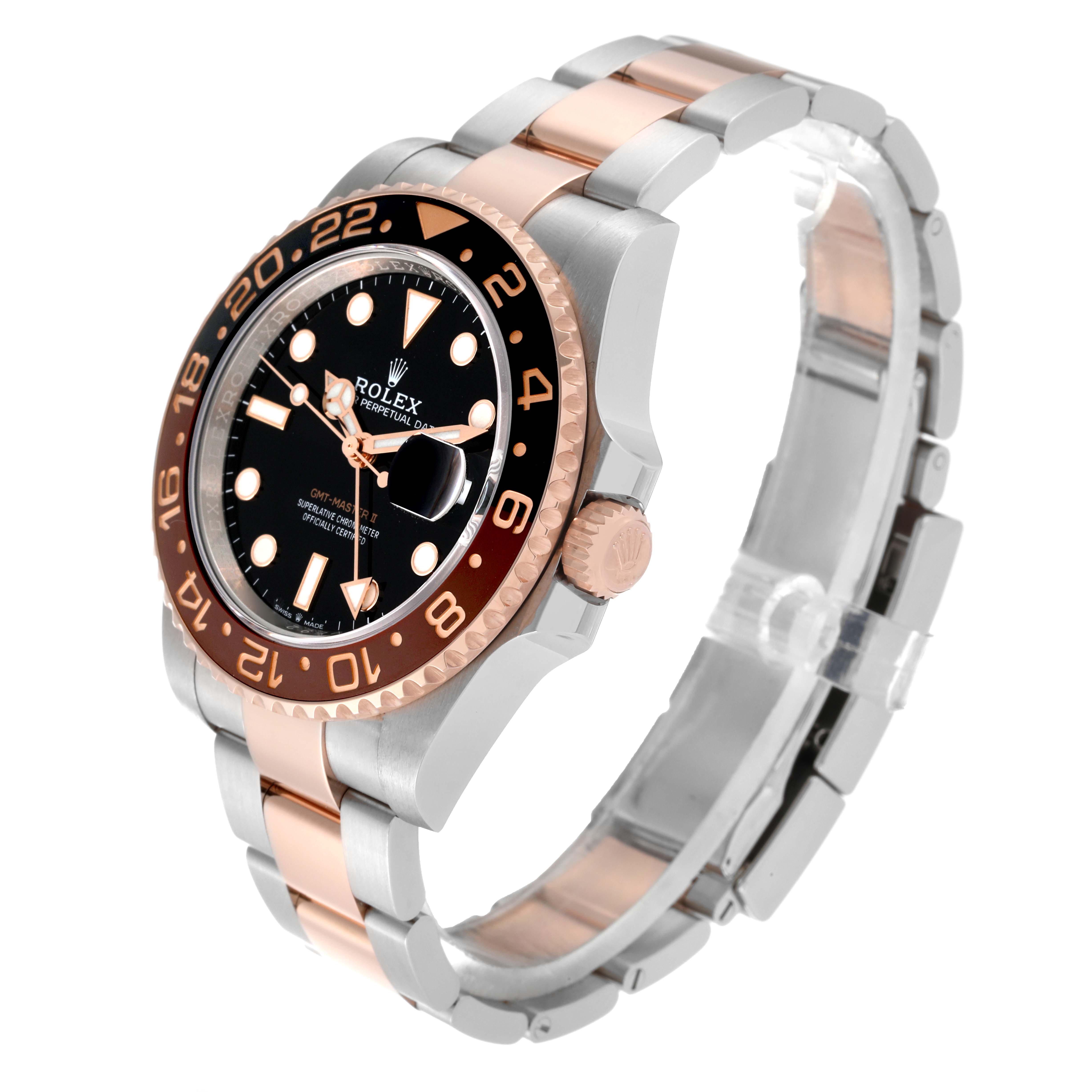 The image shows a Rolex GMT-Master 126711CHNR Men's Steel and Gold (two tone) Black Dial 126711CHNR Men's Steel and Gold (two tone) Black Dial watch at a three-quarter angle, highlighting the bezel, face, crown, and bracelet.