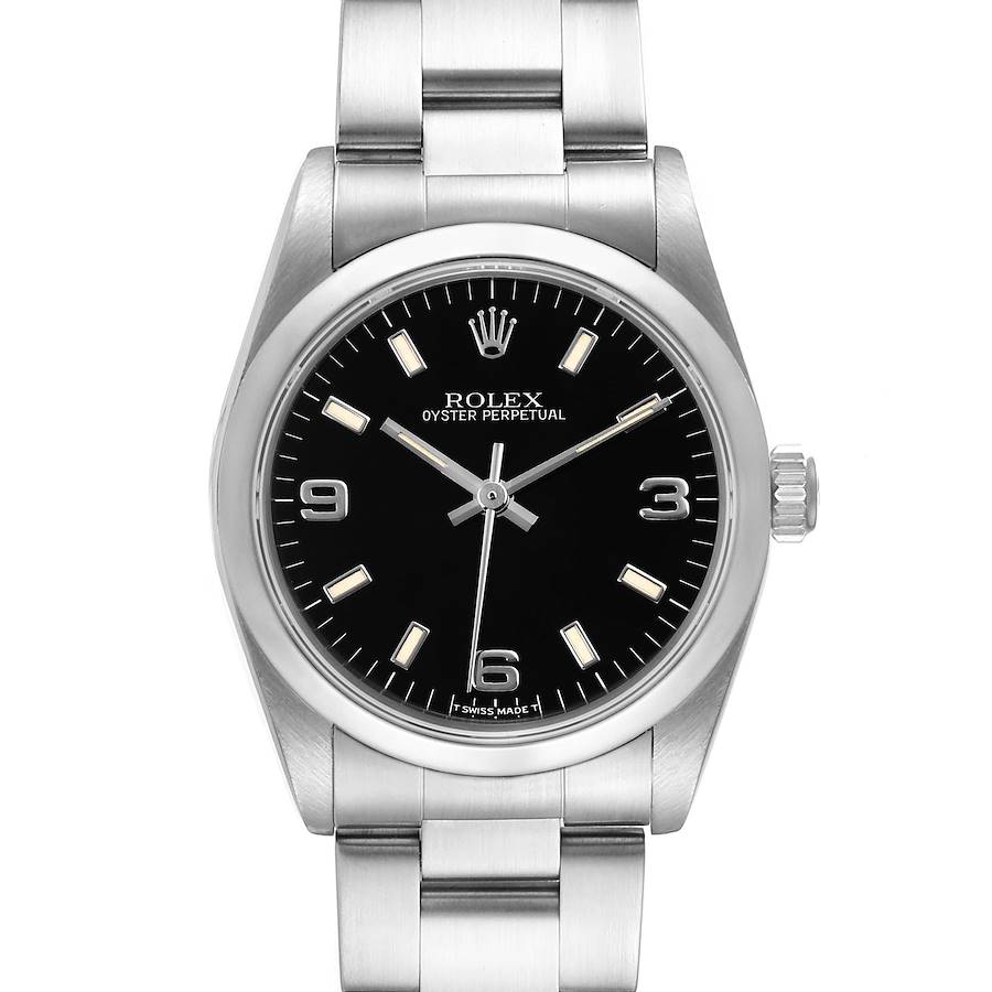 Rolex Midsize 31mm Black Dial Automatic Steel Ladies Watch 67480 Papers SwissWatchExpo
