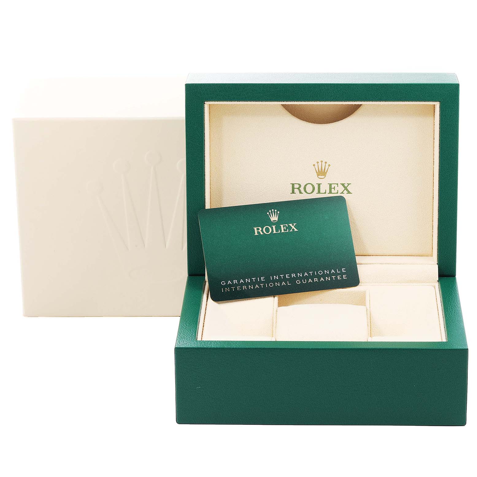 The image shows a Rolex Milgauss 116400GV Men
s Stainless Steel Blue Dial 116400GV Men
s Stainless Steel Blue Dial box and warranty card from the front angle, with no watch visible.