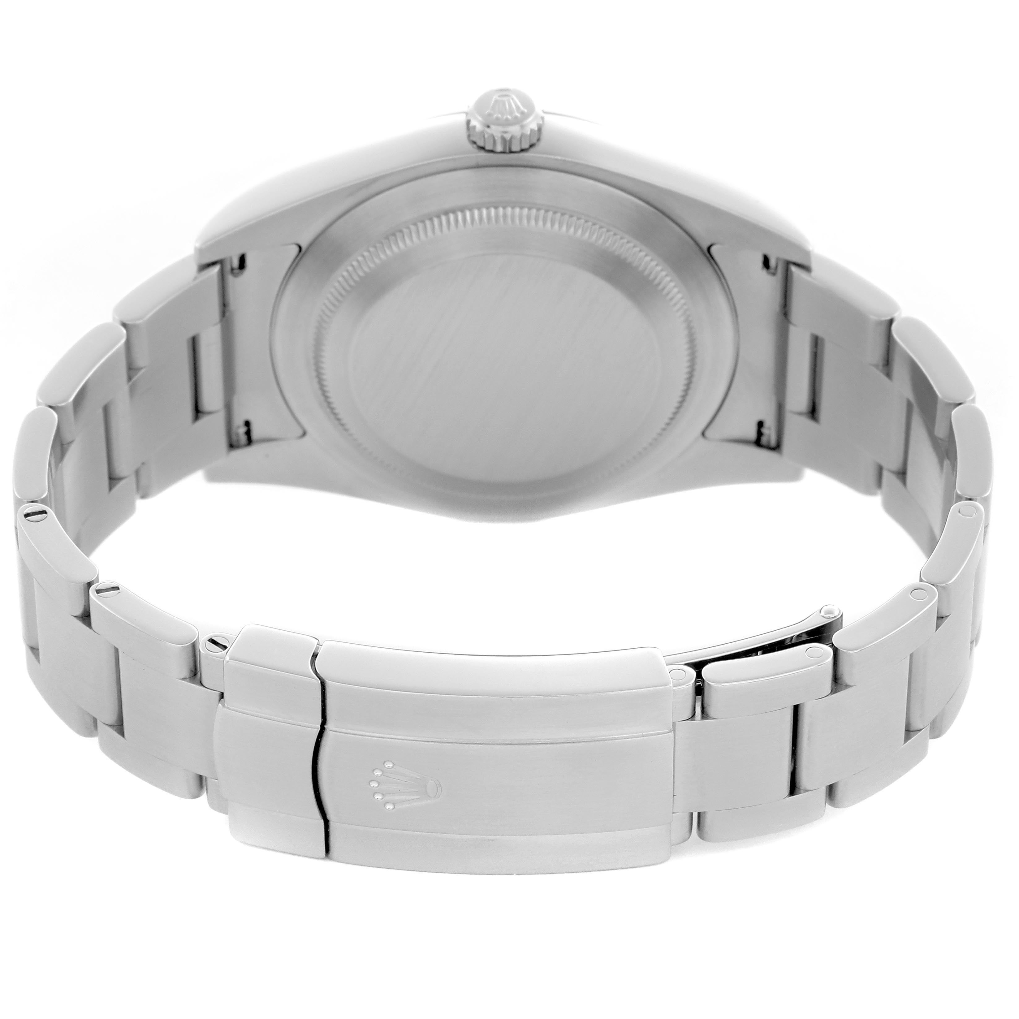 The image shows the back and bracelet clasp of a Rolex Oyster Perpetual 114300 Men's Stainless Steel Blue Dial 114300 Men's Stainless Steel Blue Dial watch from a rear angle.