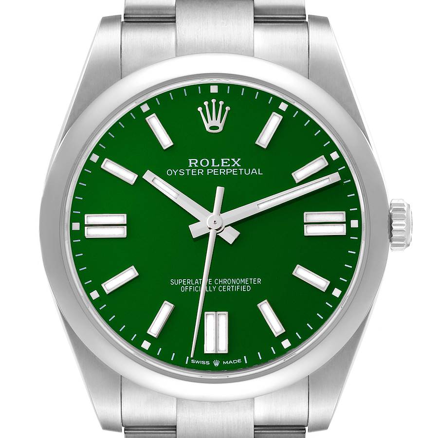 Rolex Oyster Perpetual 41mm Green Dial Steel Mens Watch 124300 Unworn SwissWatchExpo
