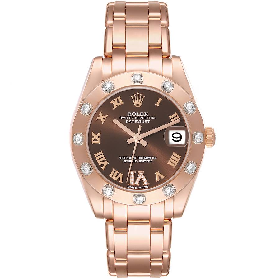 Rolex Pearlmaster 34mm Chocolate Dial Rose Gold Diamond Ladies