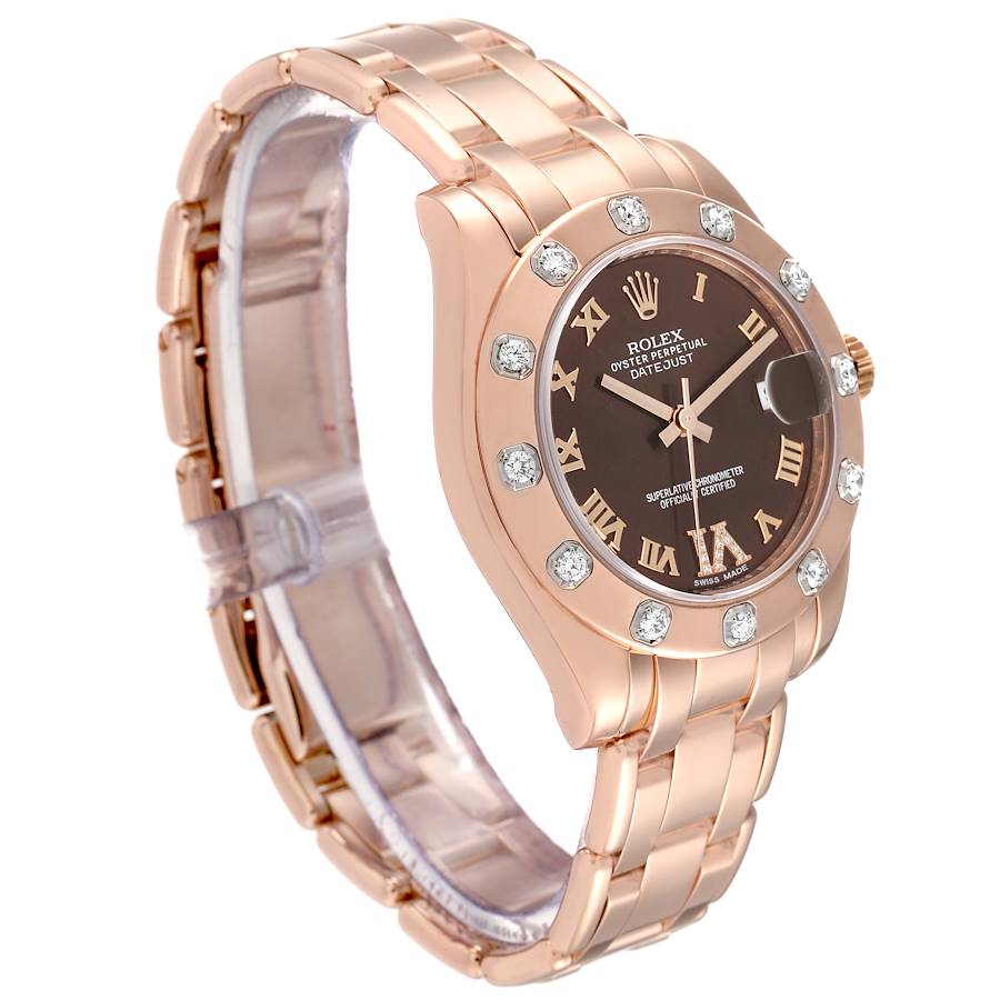 Rolex Pearlmaster 34mm Chocolate Dial Rose Gold Diamond Ladies