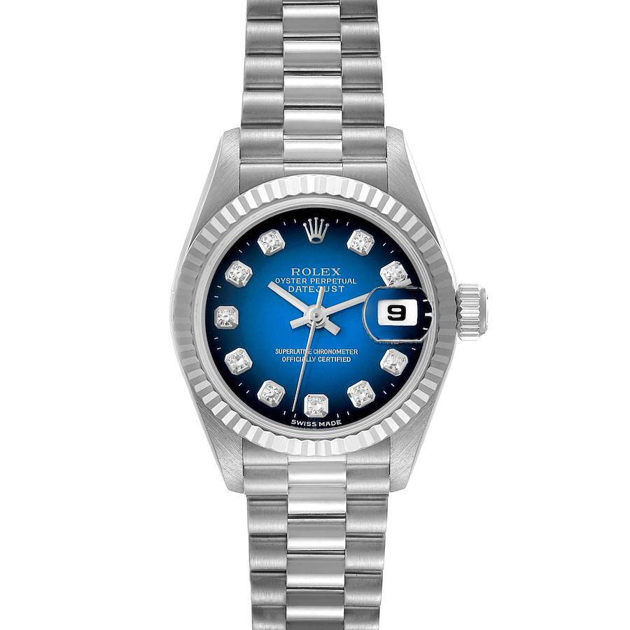 Rolex President Datejust 26 White Gold Vignette Diamond Dial Ladies Watch 69179 SwissWatchExpo