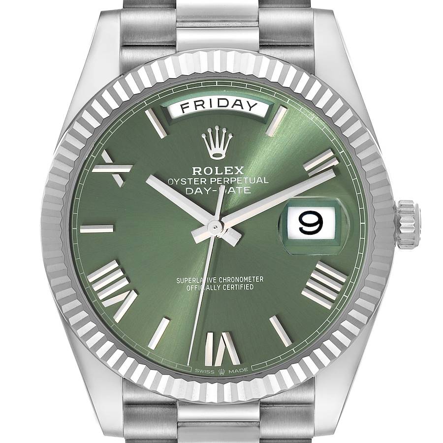 Rolex President Day-Date 40 Green Dial White Gold Mens Watch 228239 Box Card SwissWatchExpo