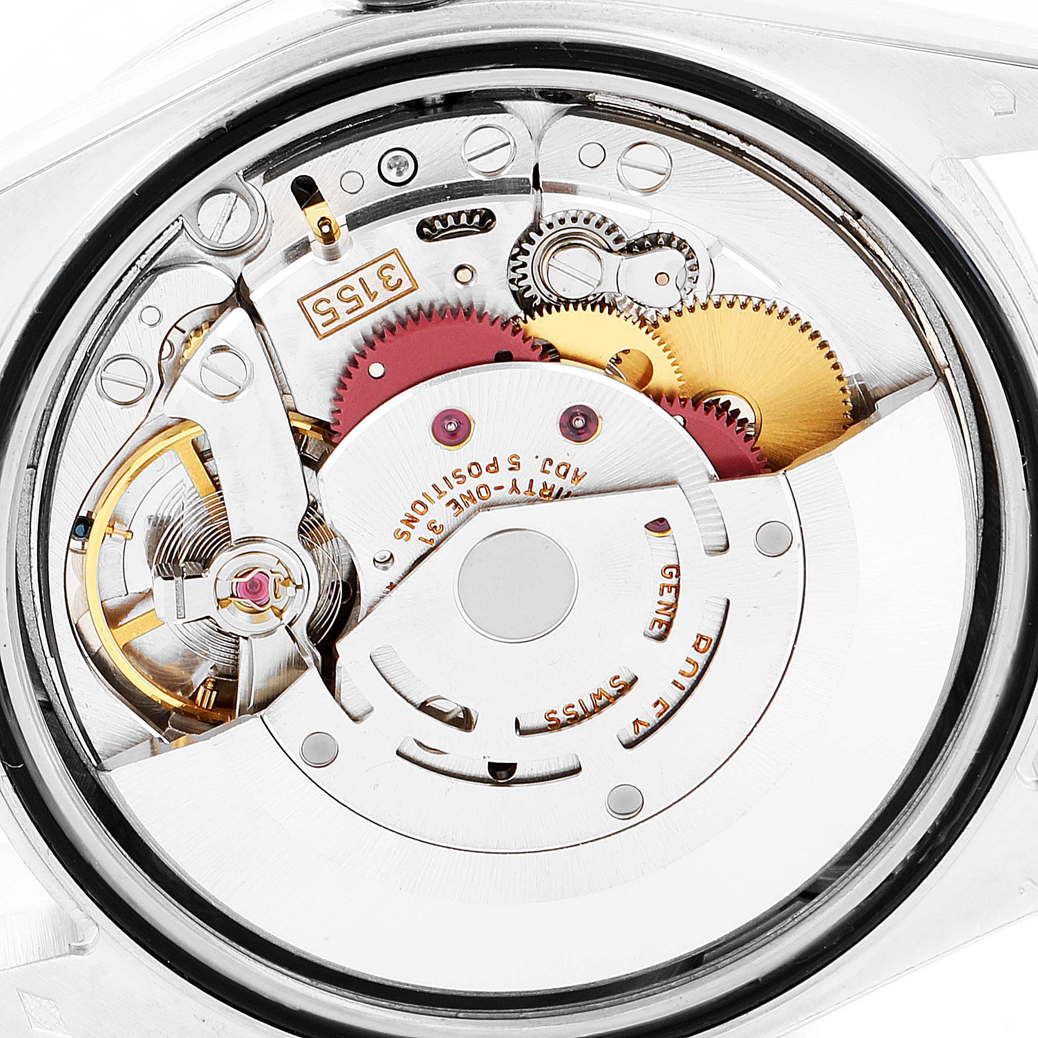 This image displays the internal mechanism of the Rolex President 118346 Men's Platinum Blue Dial 118346 Men's Platinum Blue Dial model watch, highlighting gears and components.