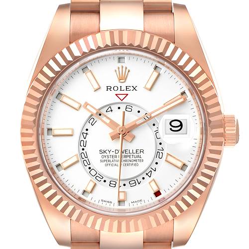 Photo of Rolex Sky-Dweller Rose Gold White Dial Mens Watch 326935 Box Card