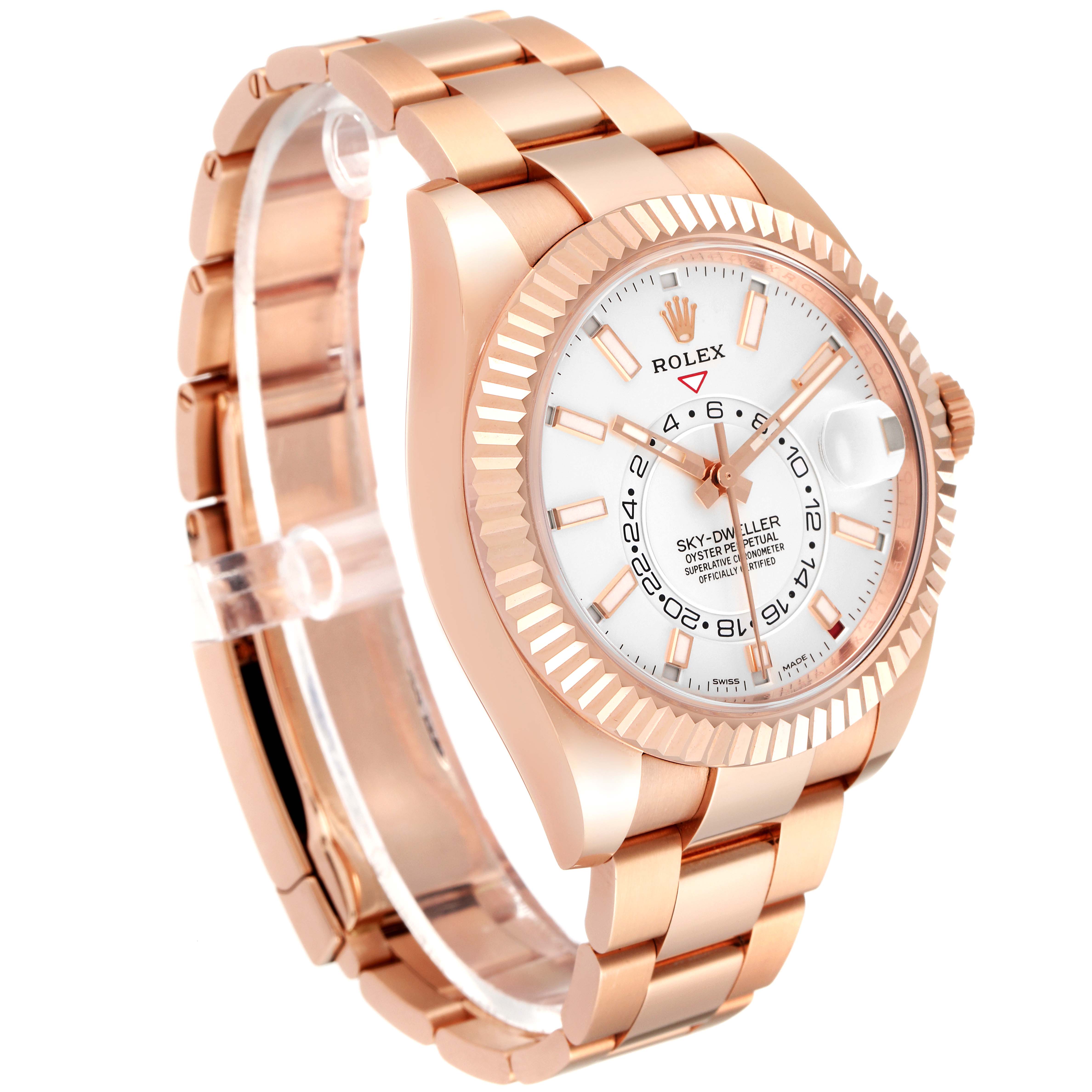 Rolex SkyDweller Rose Gold White Dial Mens Watch 326935 Box Card