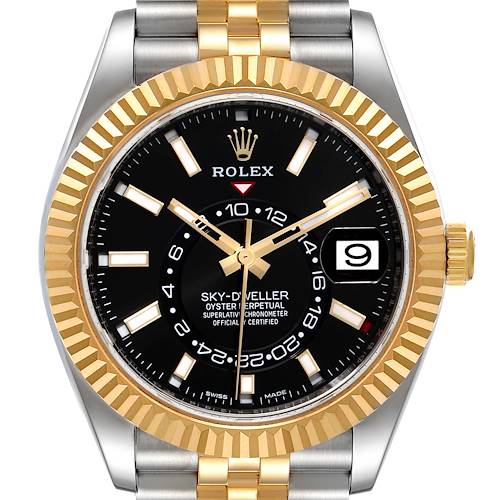 Photo of Rolex Sky Dweller Yellow Gold Steel Black Dial Mens Watch 326933 Unworn