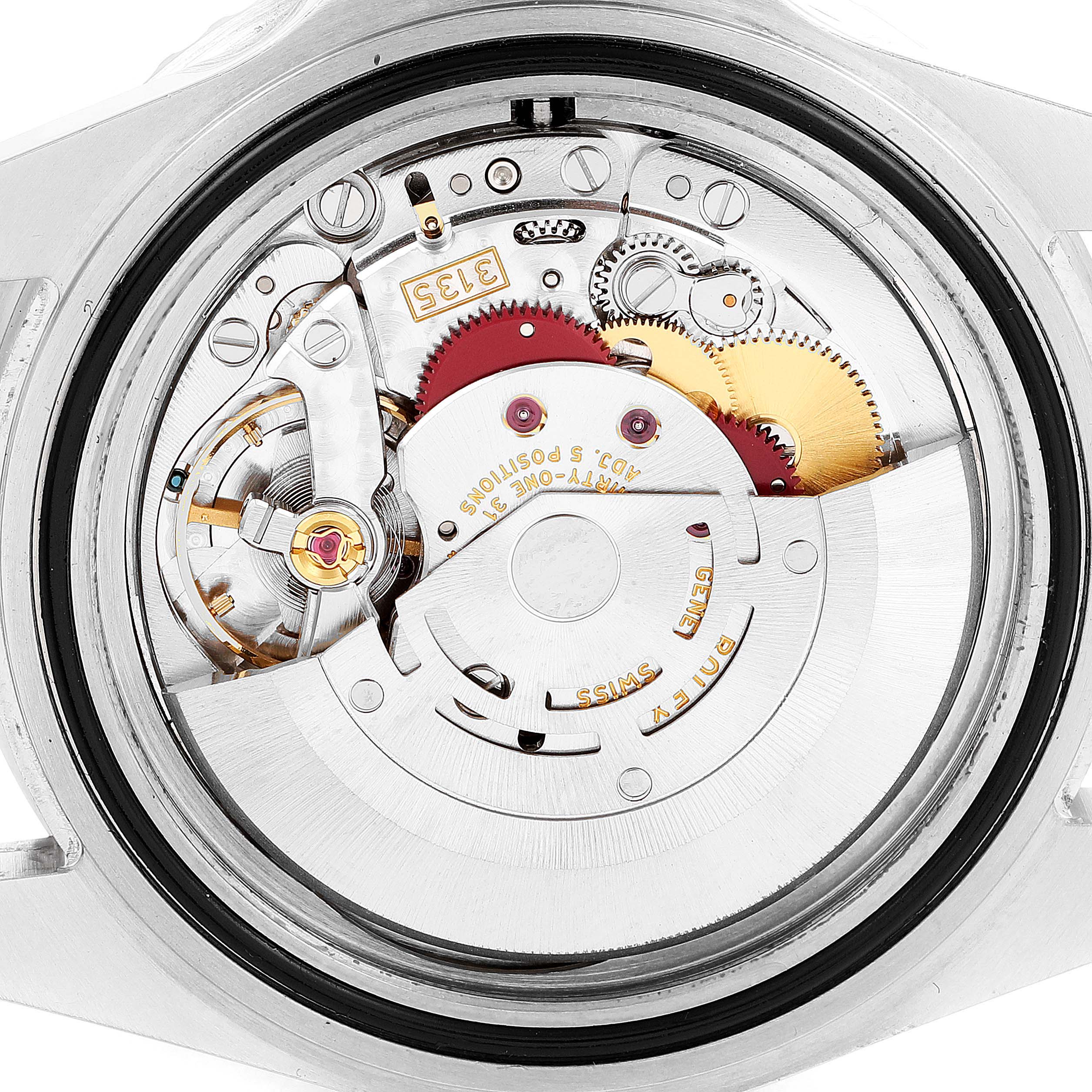 This image shows the internal mechanical movement of the Rolex Submariner 16610 Men
s Stainless Steel Black Dial 16610 Men
s Stainless Steel Black Dial watch from a rear angle.