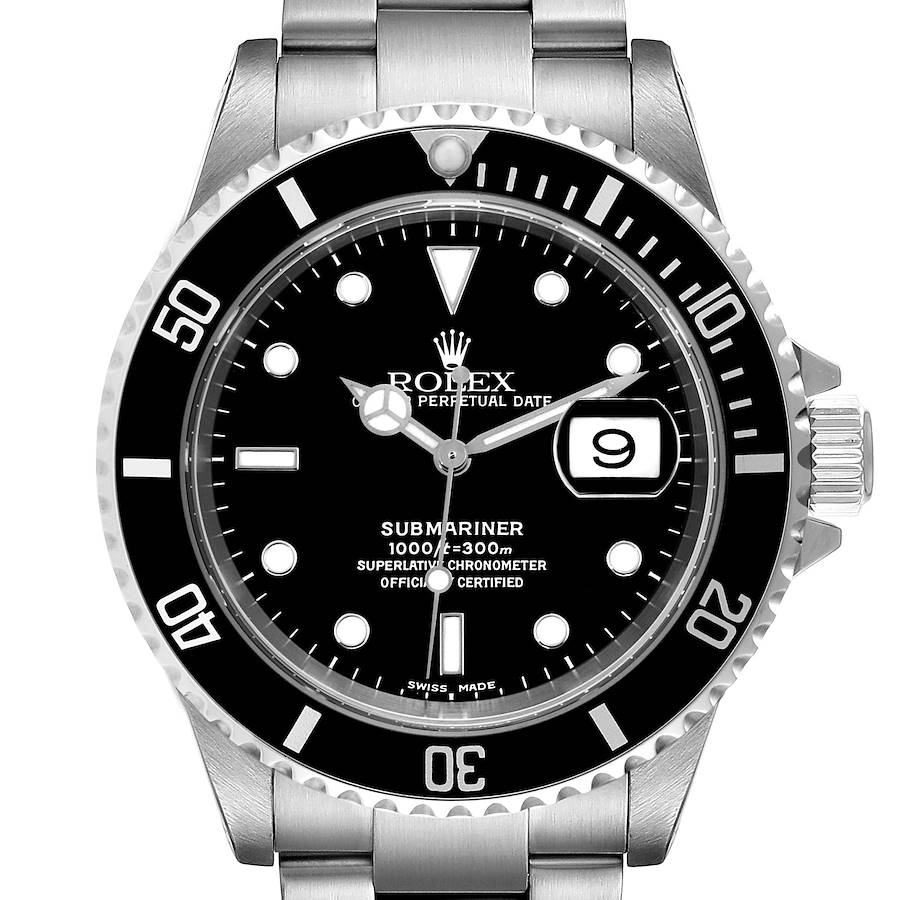 Rolex Submariner Black Dial Steel Mens Watch 16610 Box Papers SwissWatchExpo