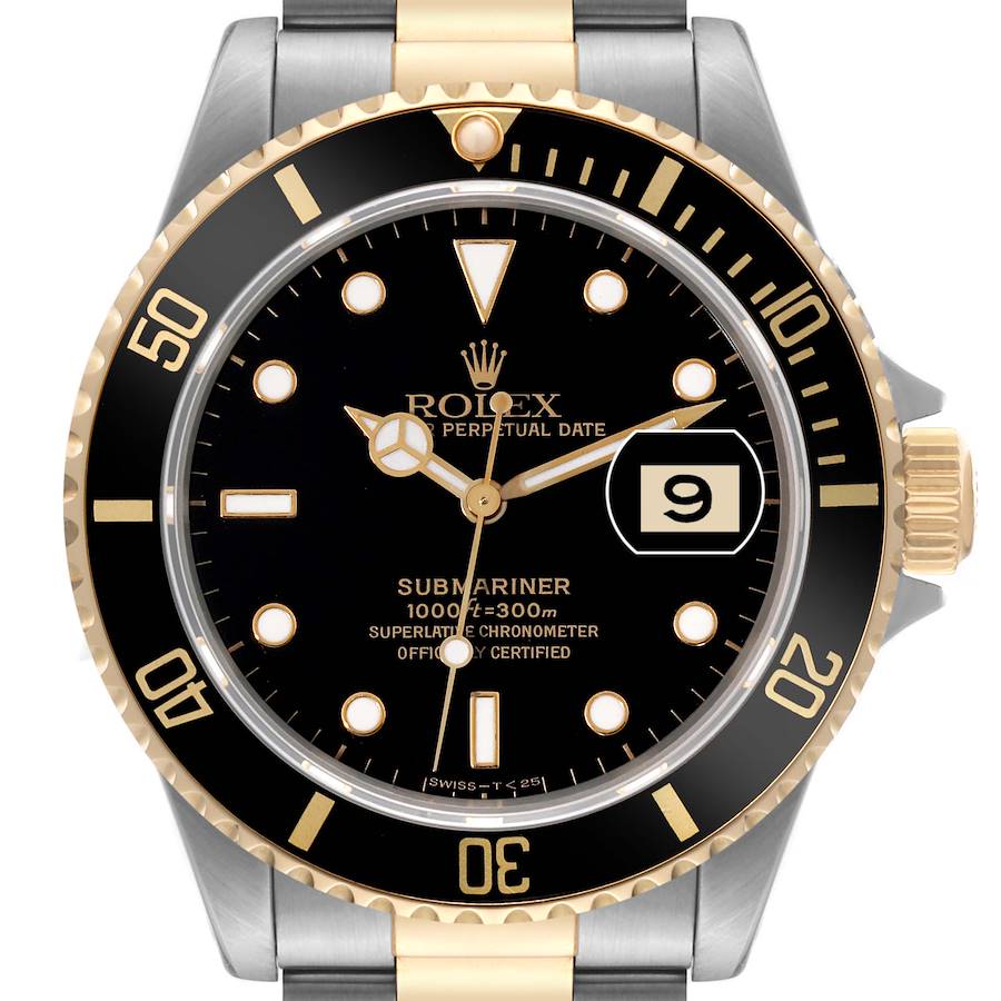 Rolex Submariner Steel Yellow Gold Black Dial Mens Watch 16613 Papers SwissWatchExpo