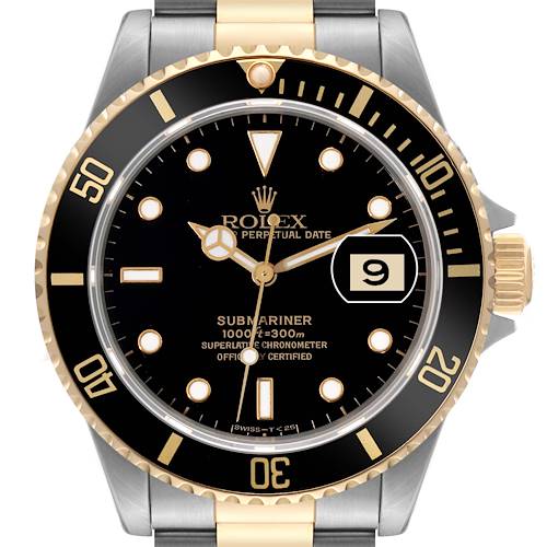 Photo of Rolex Submariner Steel Yellow Gold Black Dial Mens Watch 16613 Papers