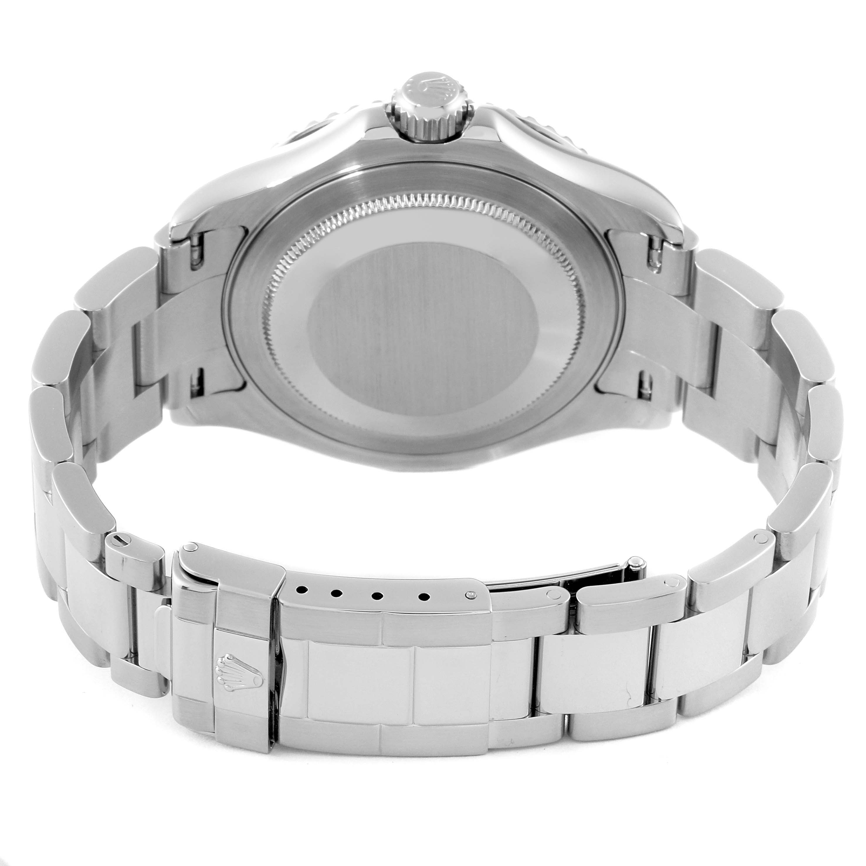The image shows the backside and clasp of the Rolex Yacht-Master 16622 Men's Stainless Steel Silver Dial 16622 Men's Stainless Steel Silver Dial watch.