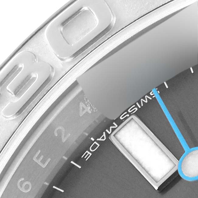 The image shows a close-up view of the bezel, partial dial, and hands of a Rolex Yacht-Master 116622 Men's Stainless Steel Grey Dial 116622 Men's Stainless Steel Grey Dial watch.