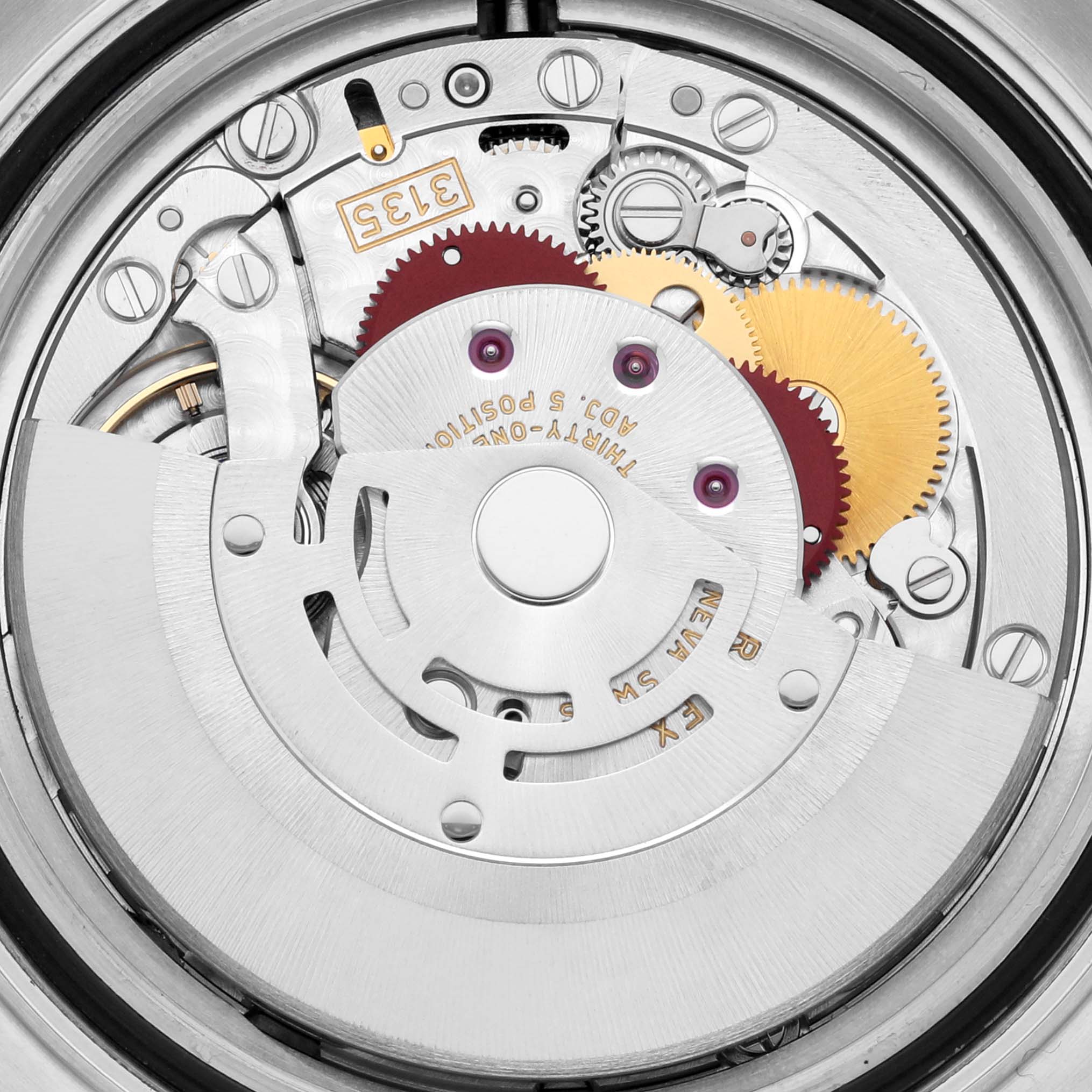 The image shows a close-up view of the internal mechanism of a Rolex Yacht-Master 116622 Men's Stainless Steel Grey Dial 116622 Men's Stainless Steel Grey Dial watch.