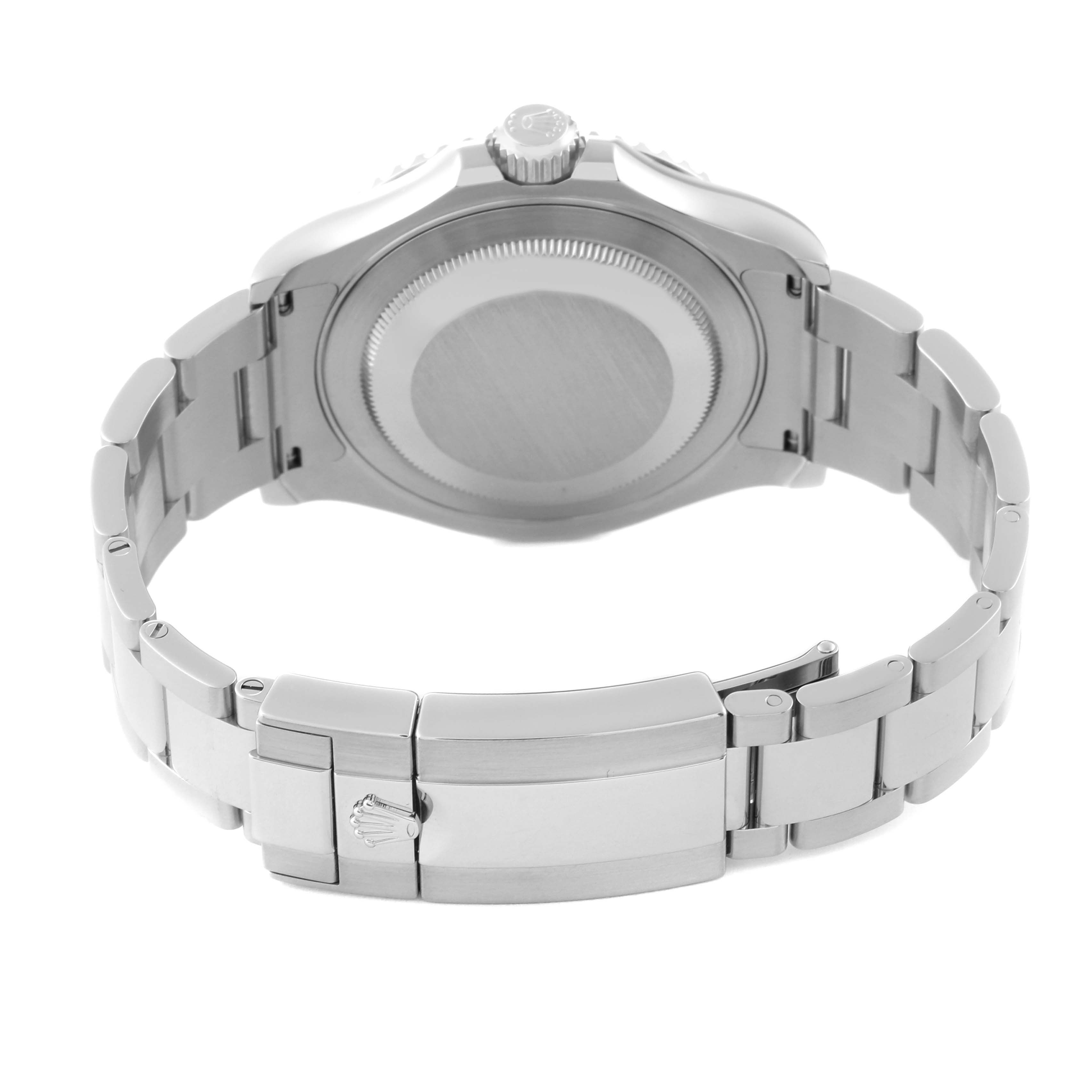 This image shows the back case and bracelet clasp of the Rolex Yacht-Master 116622 Men's Stainless Steel Grey Dial 116622 Men's Stainless Steel Grey Dial watch from a rear angle.