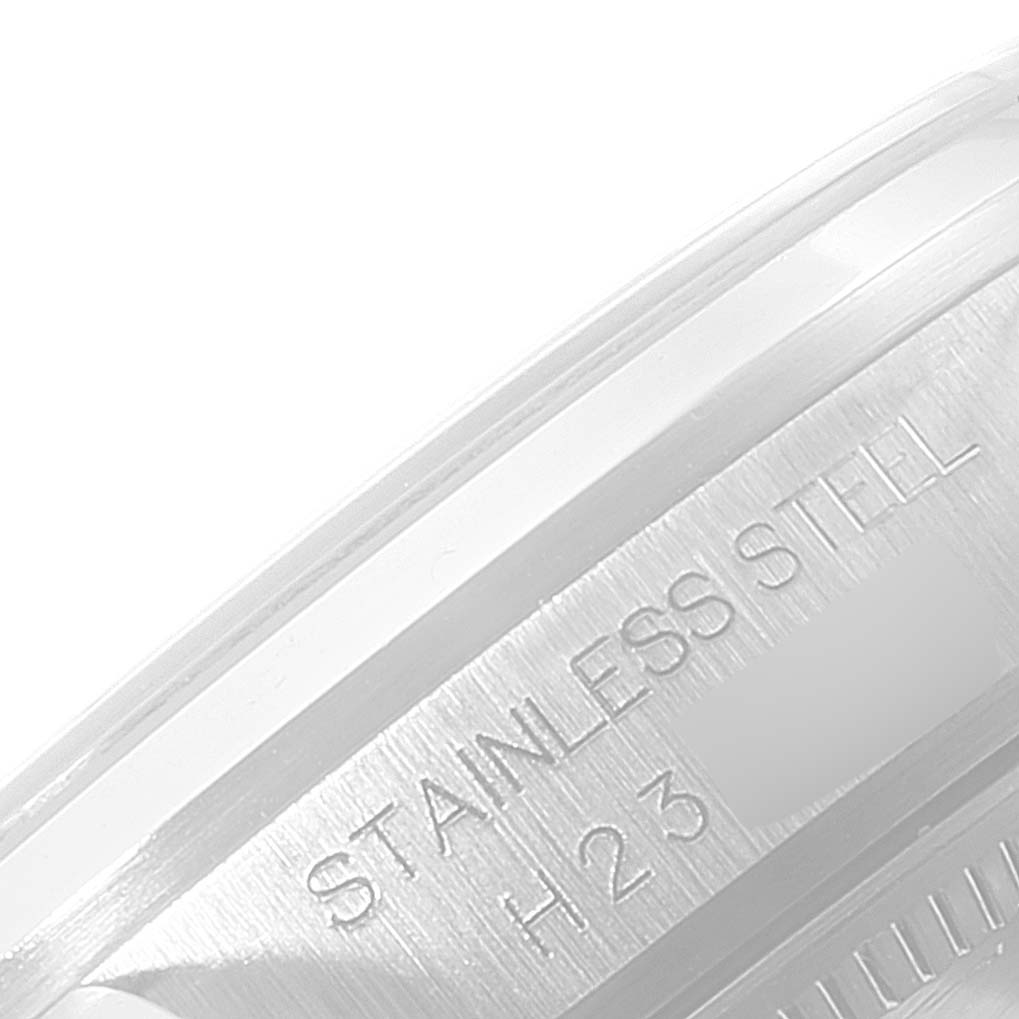 The image shows a close-up of the side of the Tudor Prince 72000 Men's Stainless Steel Pink Dial 72000 Men's Stainless Steel Pink Dial model watch, displaying its stainless steel marking.