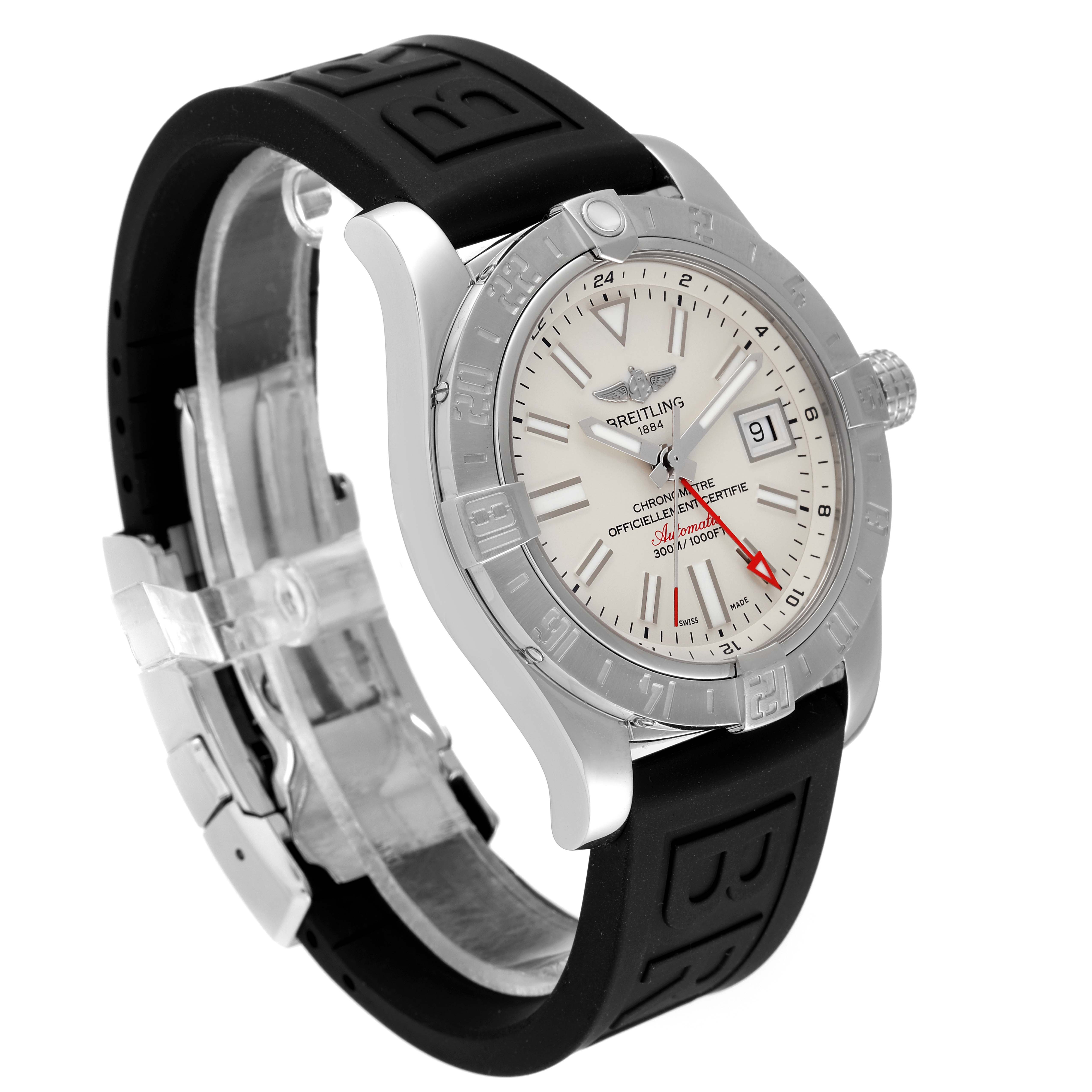 The image shows a Breitling Avenger A3239011/G778-200S Men's Stainless Steel Beige Dial A3239011/G778-200S Men's Stainless Steel Beige Dial watch at a three-quarter angle, highlighting the face, bezel, crown, and rubber strap.