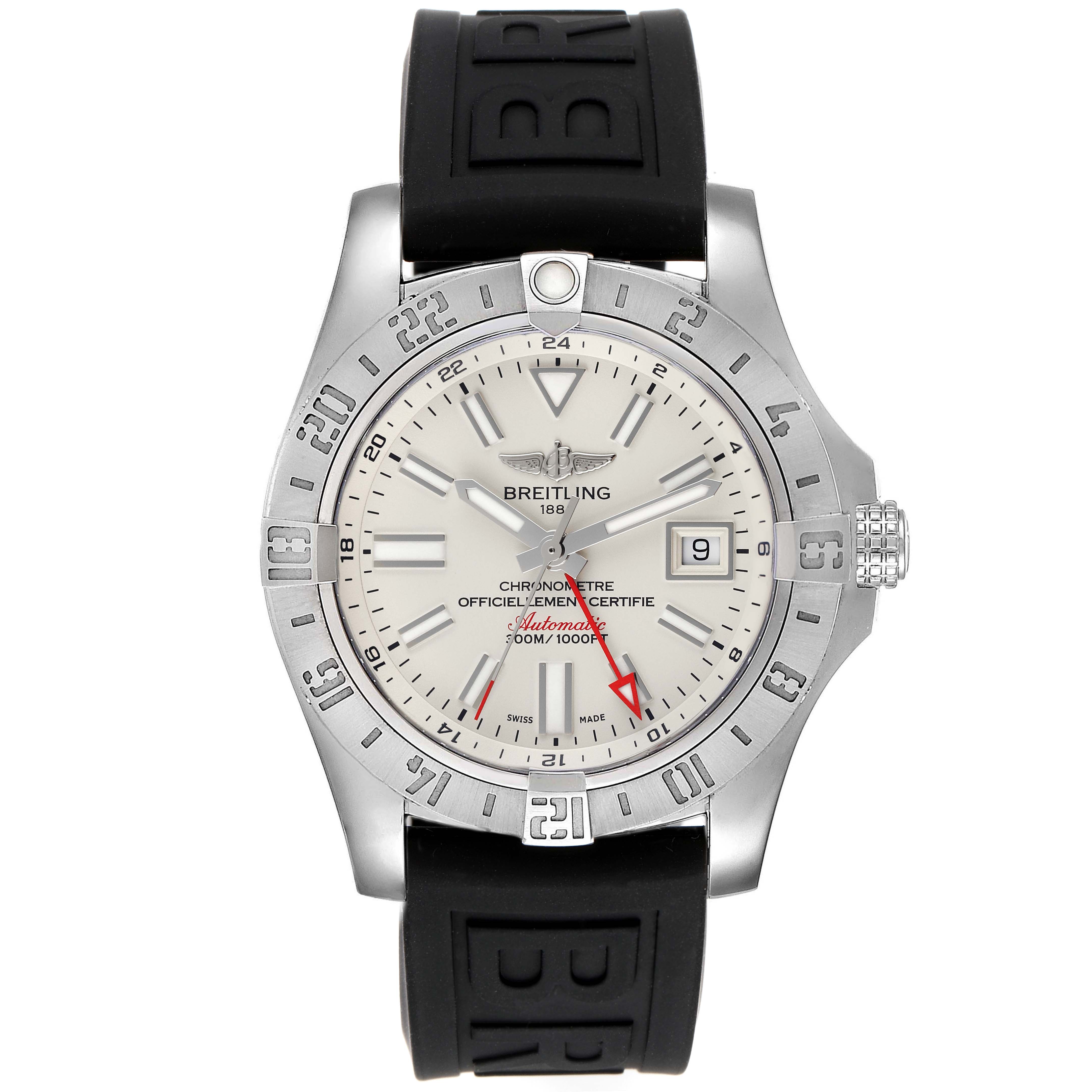 The image shows a front view of a Breitling Avenger A3239011/G778-200S Men's Stainless Steel Beige Dial A3239011/G778-200S Men's Stainless Steel Beige Dial watch, highlighting the dial, bezel, and rubber strap.