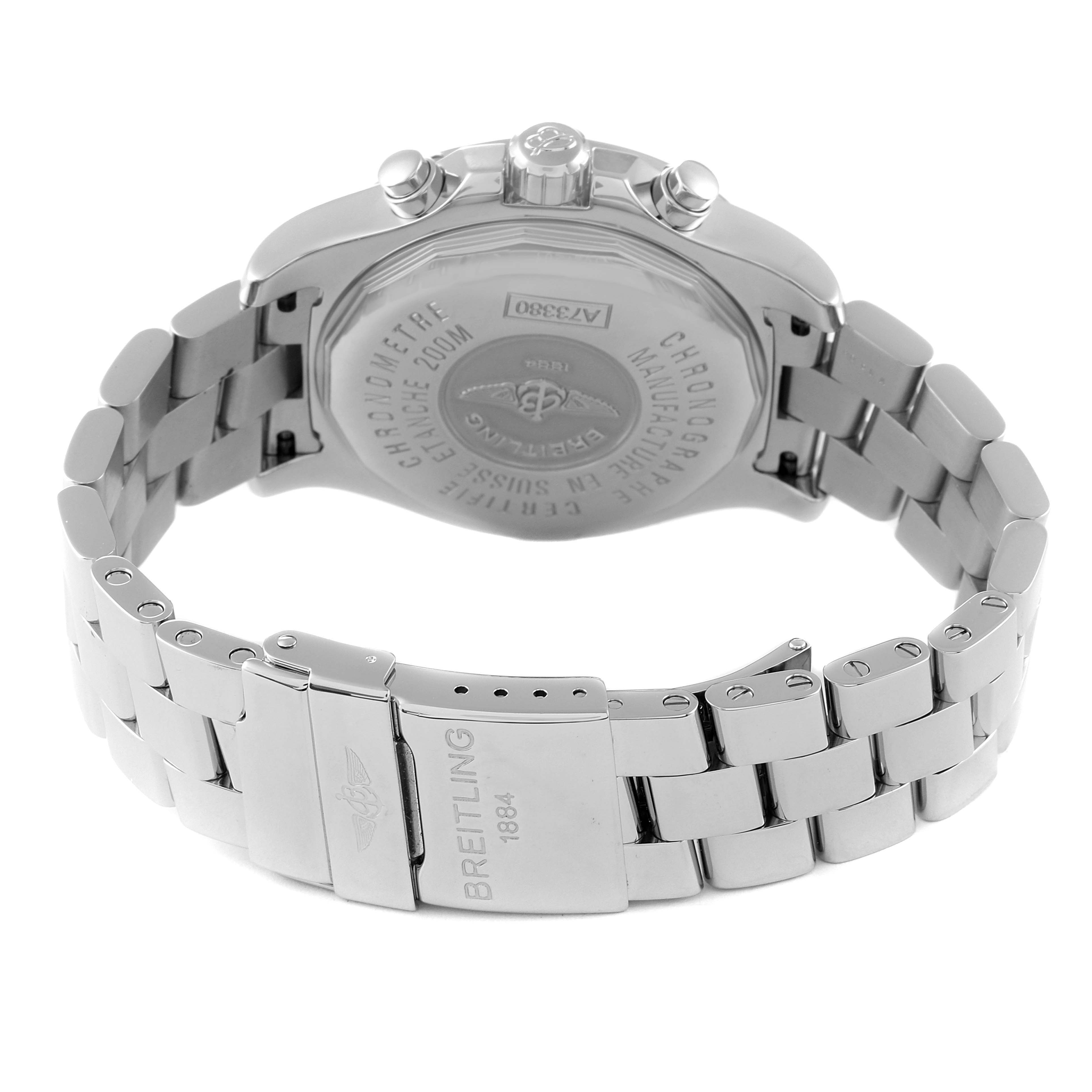 The image shows the back view, clasp, and bracelet of the Breitling Colt A73380 Men's Stainless Steel White Dial A73380 Men's Stainless Steel White Dial watch.