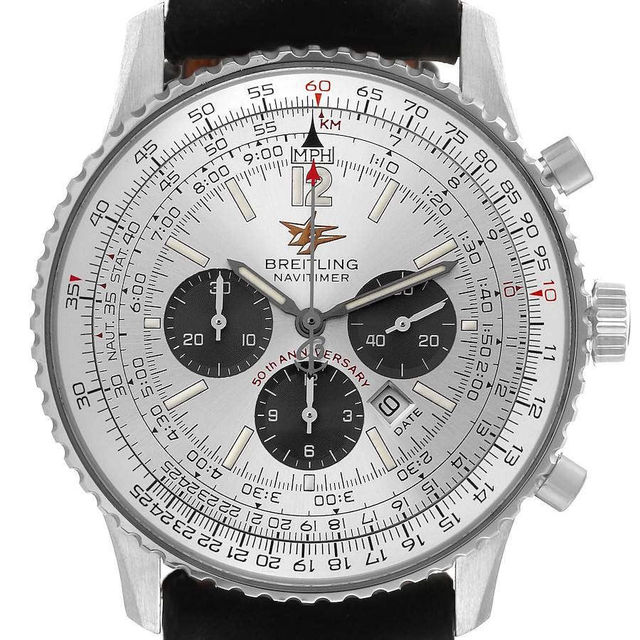 Breitling Navitimer 50th Anniversary Silver Dial Mens Watch A41322 SwissWatchExpo