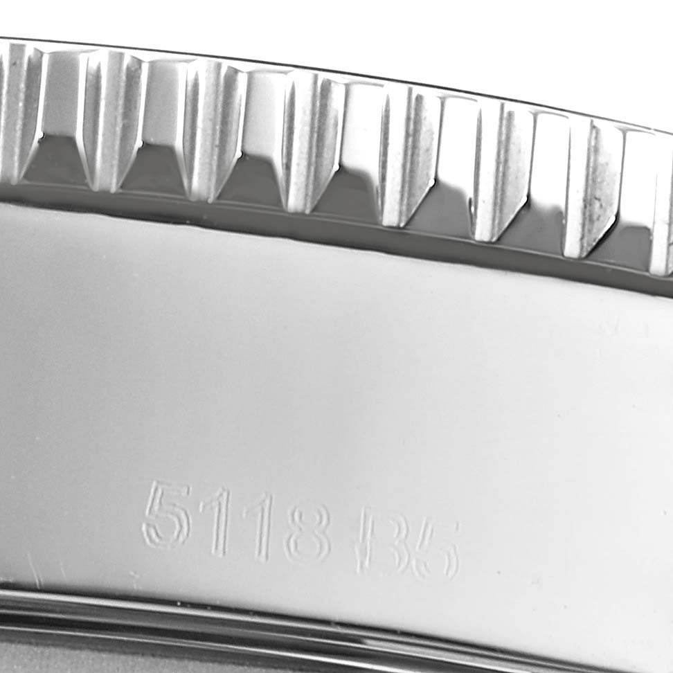 This close-up image shows the ridged bezel and part of the serial number on the side of a Breitling Superocean A17365 Men's Stainless Steel Black Dial A17365 Men's Stainless Steel Black Dial watch.