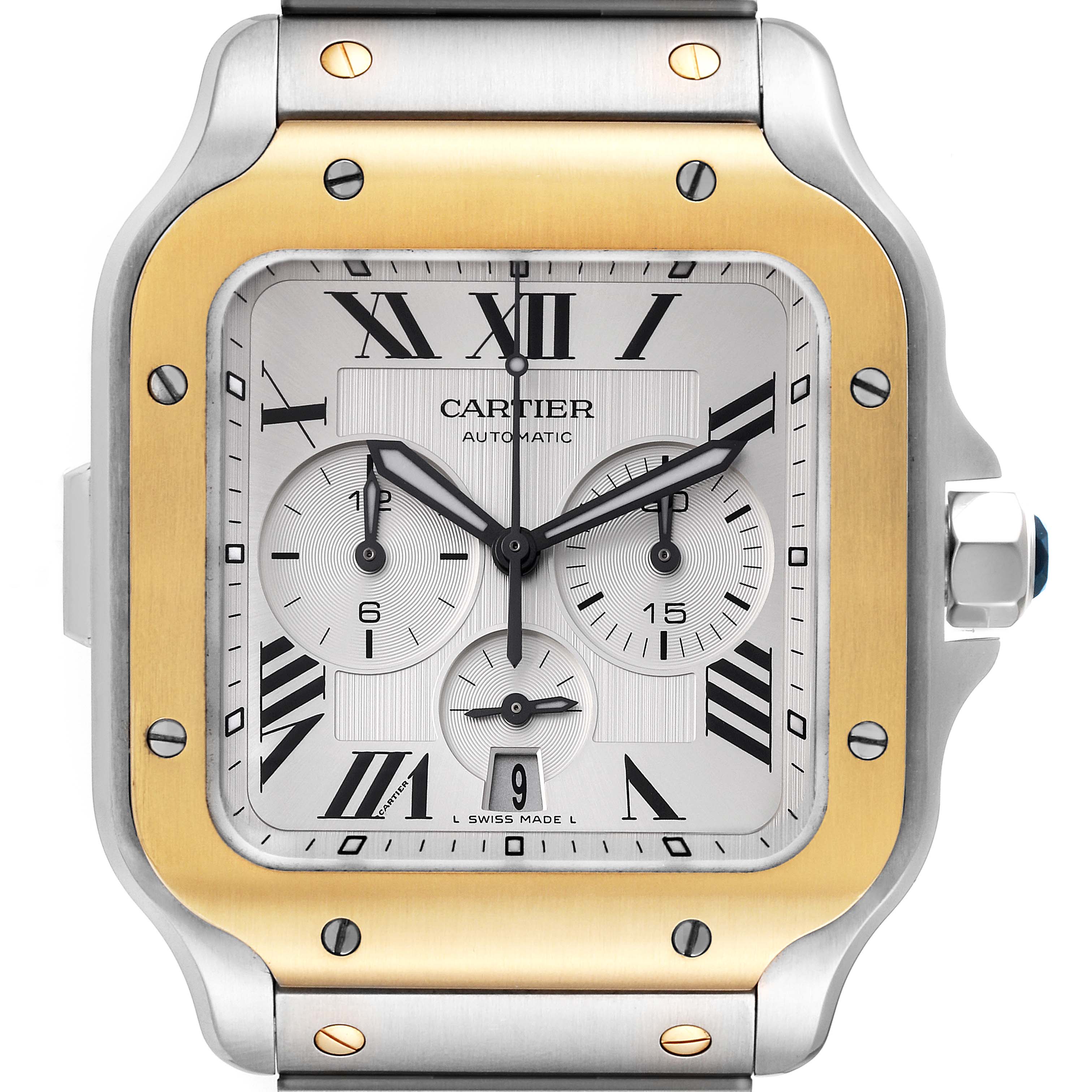 Cartier Santos XL Chronograph Steel Yellow Gold Mens Watch W2SA0008 Box ...