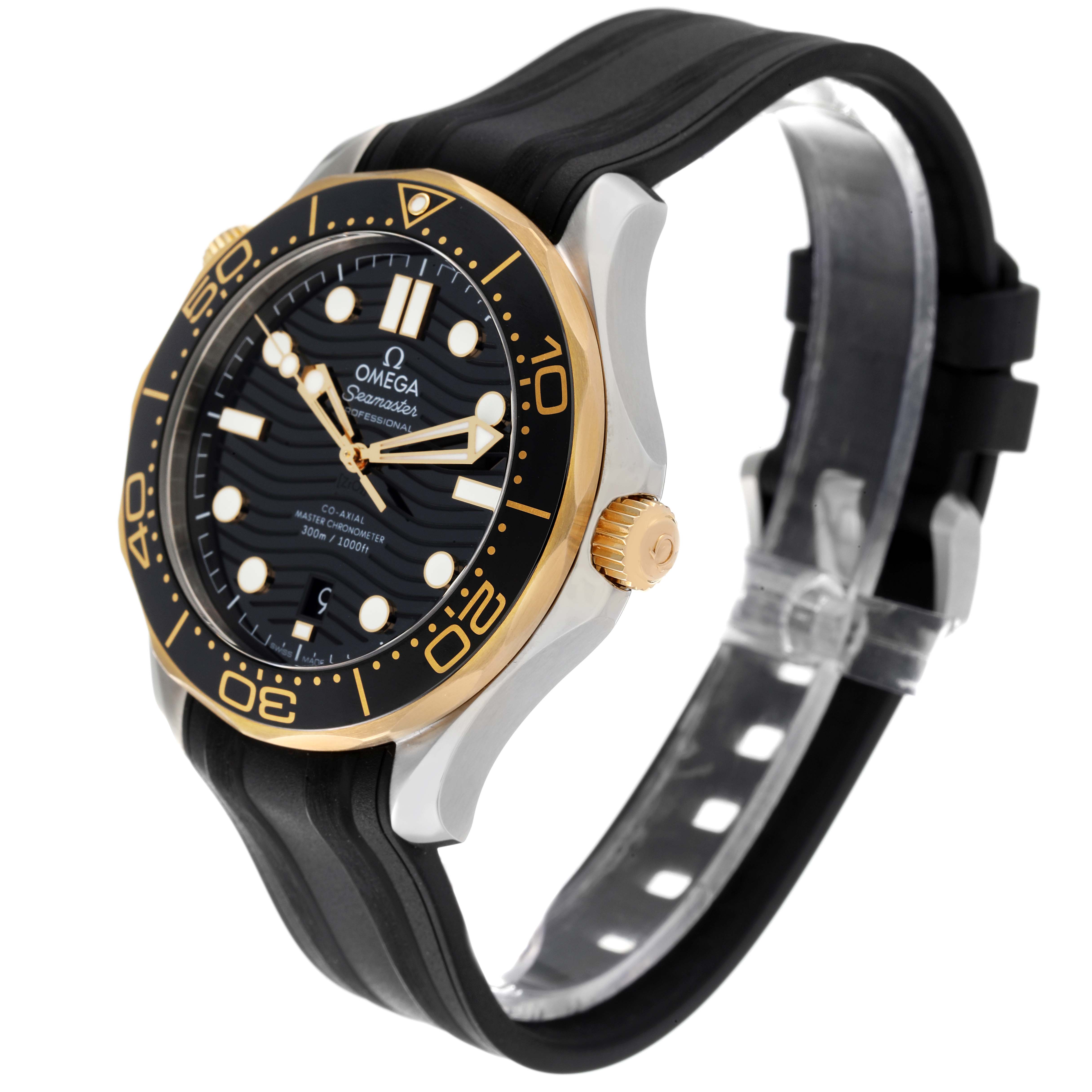 The image shows an Omega Seamaster 210.22.42.20.01.001 Men's Stainless Steel Black Dial 210.22.42.20.01.001 Men's Stainless Steel Black Dial watch at a three-quarter angle, displaying its face, bezel, crown, and strap.