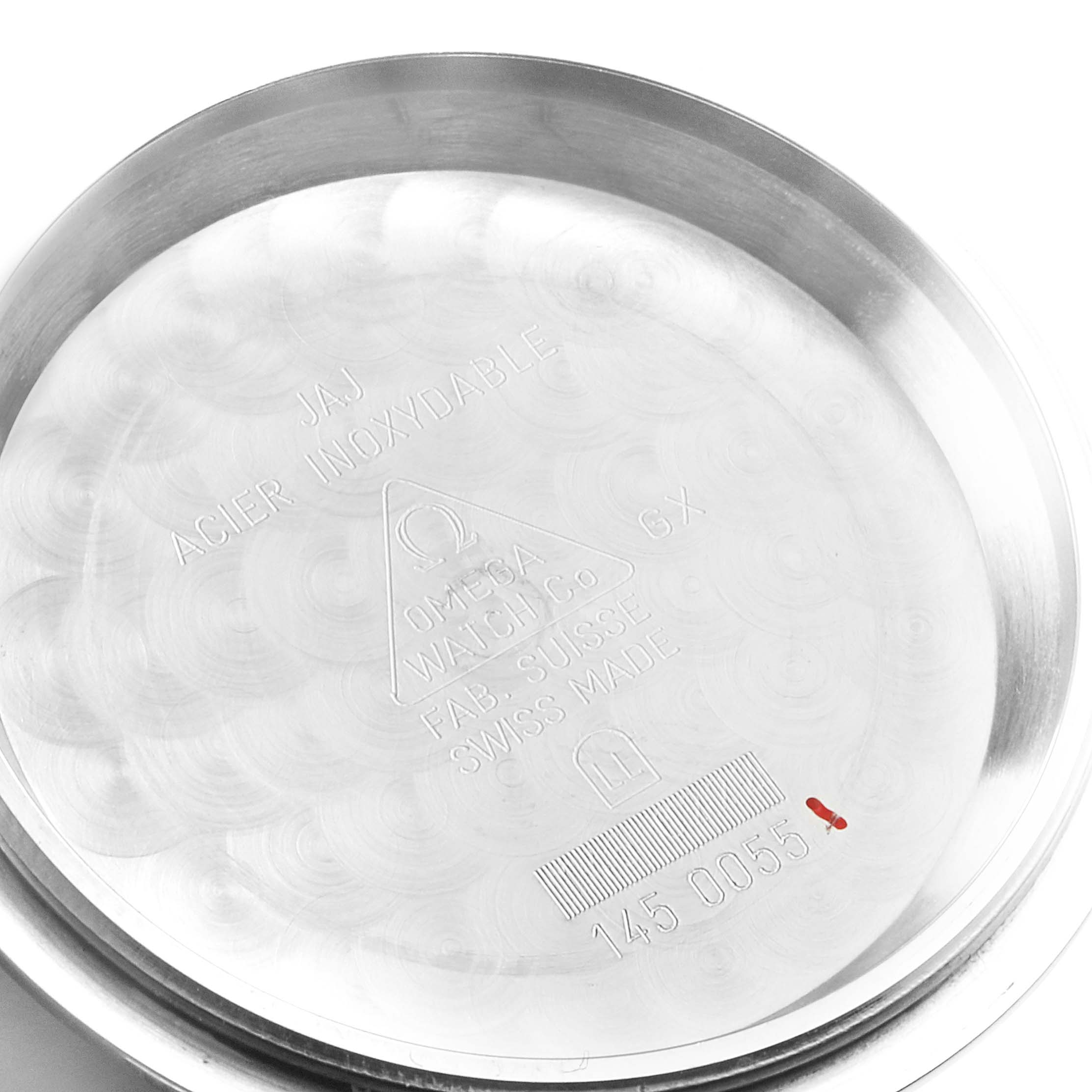 The image shows the underside of the case back of an Omega Speedmaster 3575.20.00 Men's Stainless Steel White Dial 3575.20.00 Men's Stainless Steel White Dial watch.