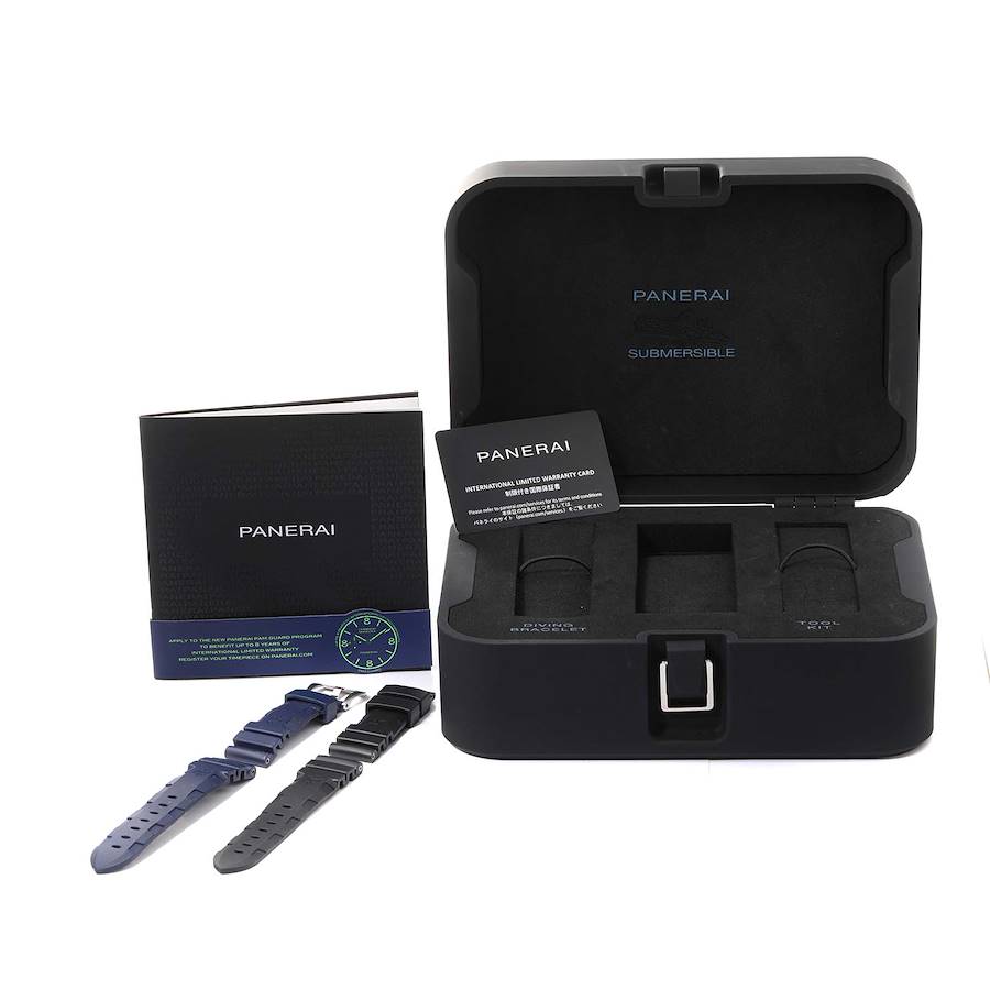 Panerai Submersible Azzurro Black Dial Steel Mens Watch PAM01209 Box Card