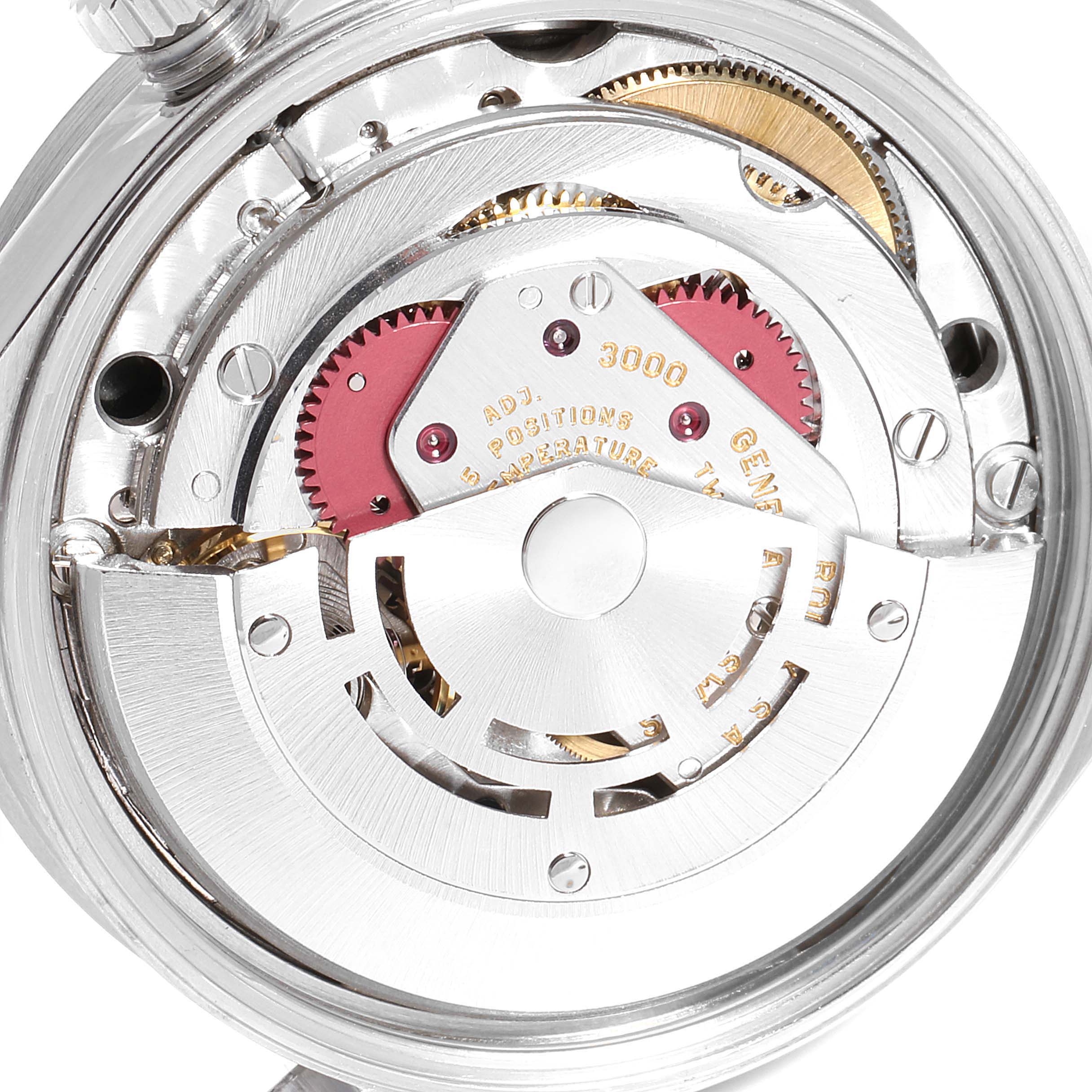 The image shows the internal mechanism of a Rolex Air-King 14010 Men's Stainless Steel Black Dial 14010 Men's Stainless Steel Black Dial watch, focusing on the automatic movement and components.
