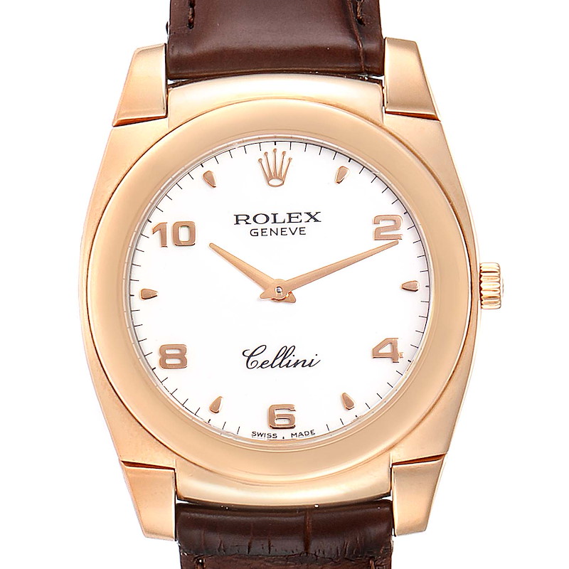 Rolex Cellini Cestello 18K Rose Gold White Dial Mens Watch 5330 SwissWatchExpo