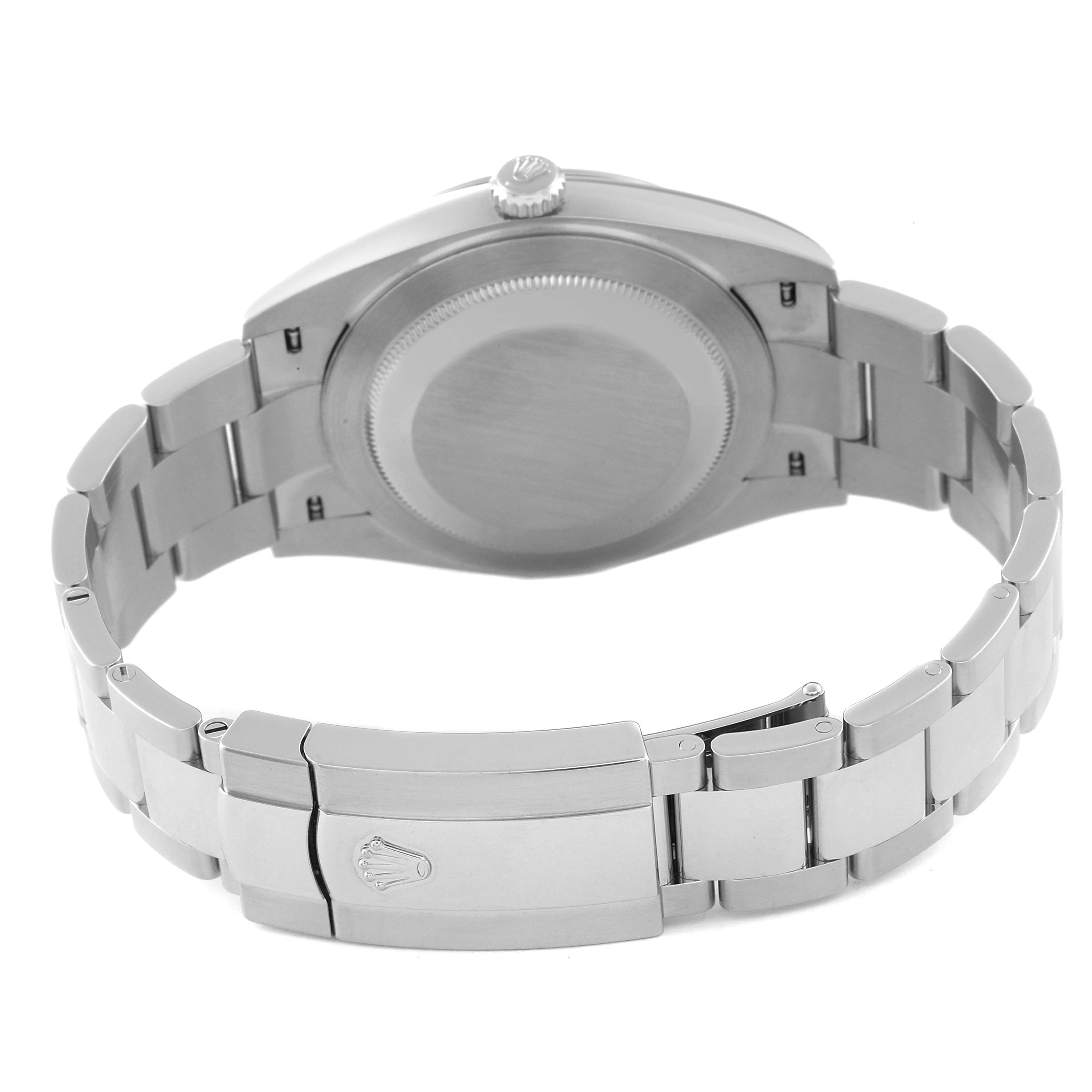 The image shows the back view of a Rolex Datejust 41 126300 Men
s Stainless Steel Grey Dial 126300 Men
s Stainless Steel Grey Dial model, highlighting the watch case, bracelet, and clasp.