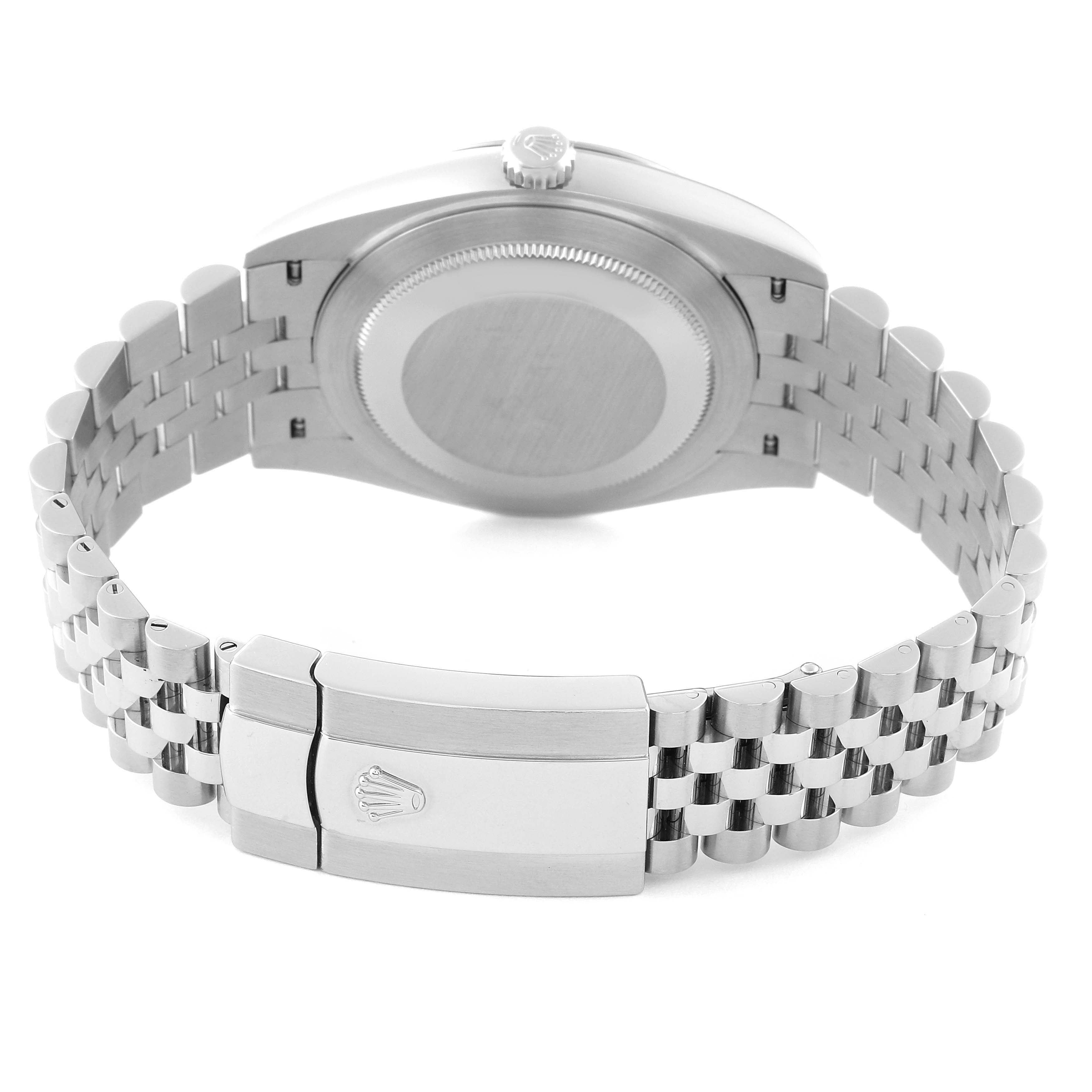 The image shows the back and bracelet of the Rolex Datejust 41 M126334-0018 Men's Stainless Steel Black Dial M126334-0018 Men's Stainless Steel Black Dial, focusing on the clasp and case back.