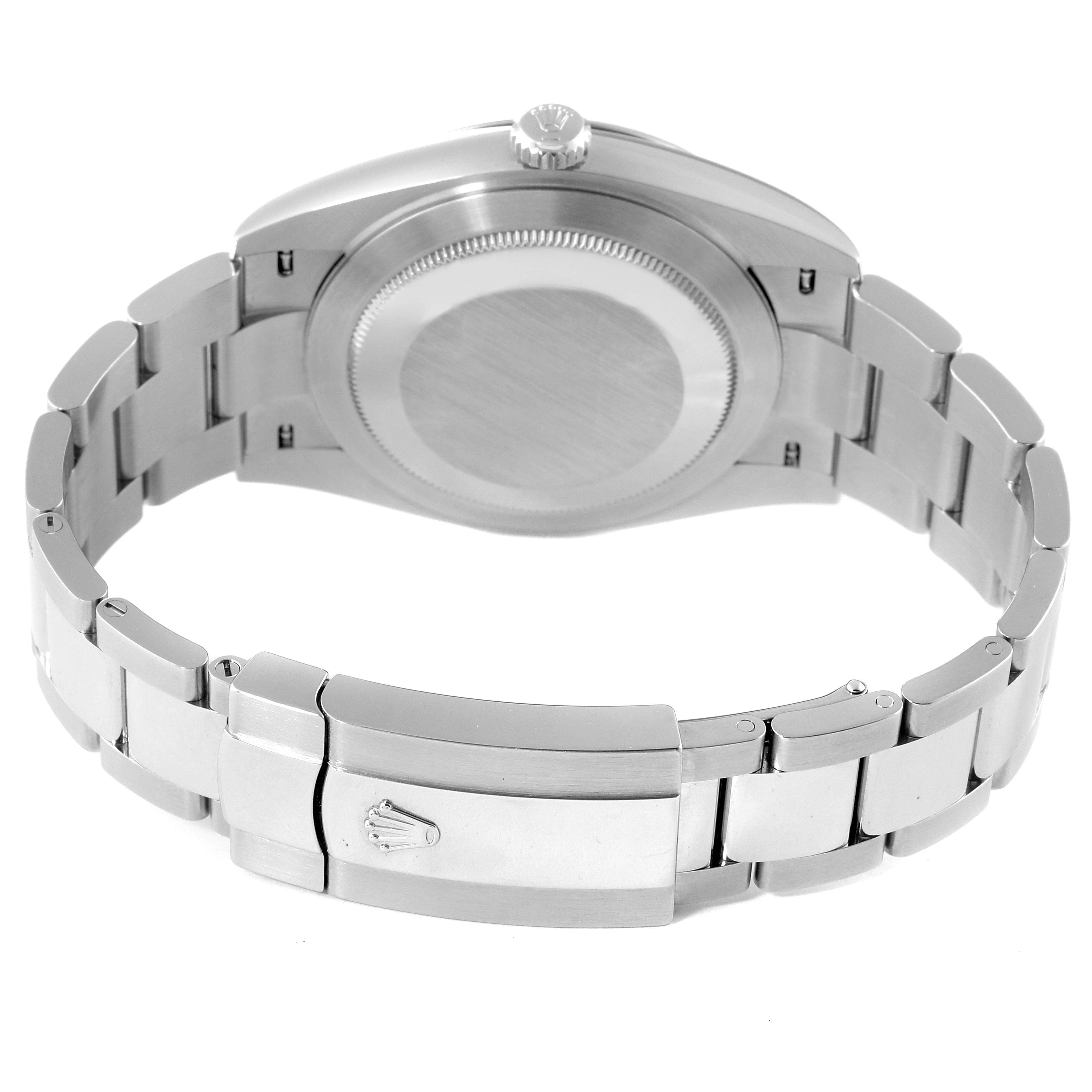 The image shows the back view of a Rolex Datejust 41 126334 Men's Stainless Steel Blue Dial 126334 Men's Stainless Steel Blue Dial watch, highlighting the case back and the clasp.