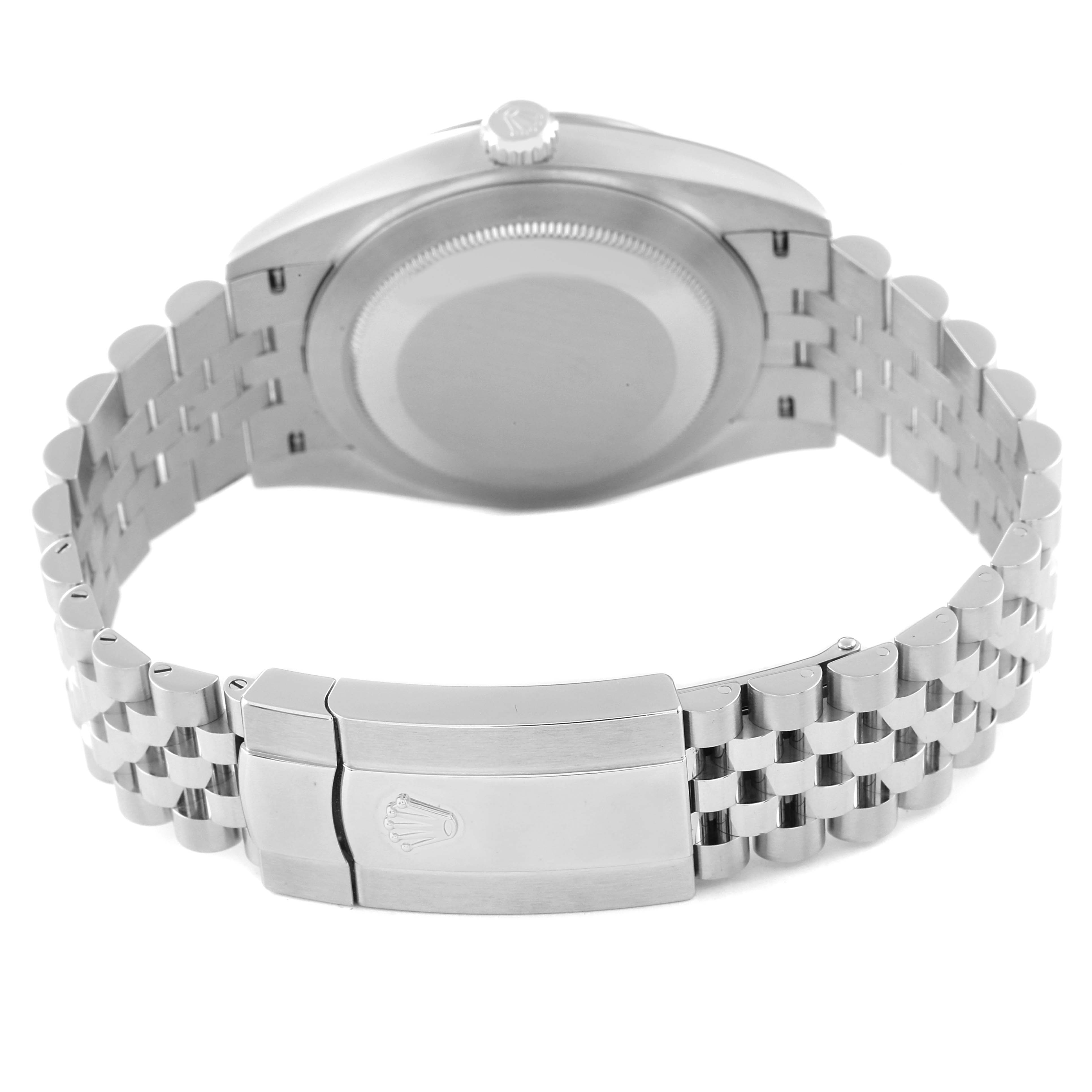 The image shows the back and bracelet of the Rolex Datejust 41 126334 Men's Stainless Steel Mother of Pearl Dial 126334 Men's Stainless Steel Mother of Pearl Dial, viewed from a rear angle.