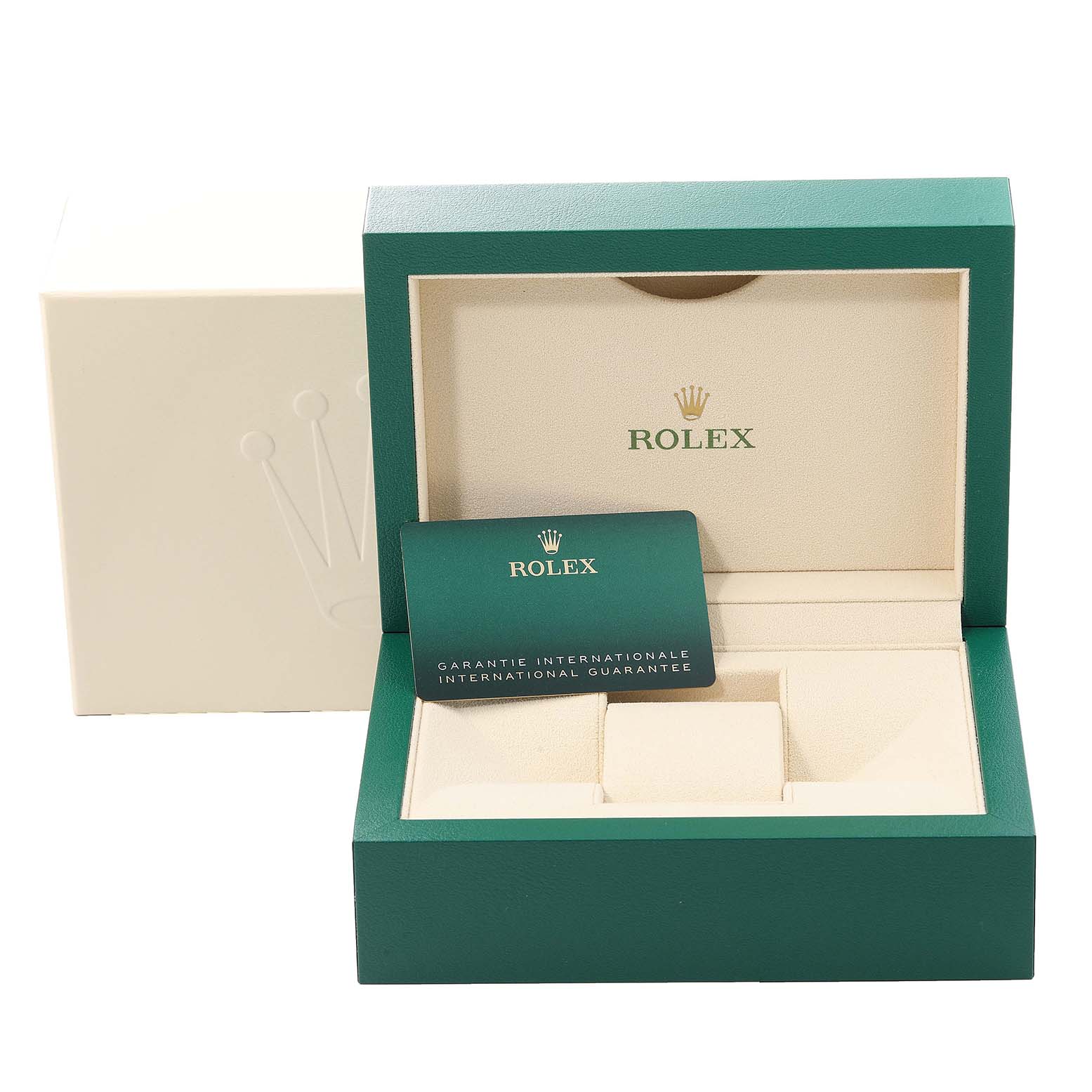 The image shows the packaging and guarantee card of a Rolex Datejust 41 126334 Men's Stainless Steel Mother of Pearl Dial 126334 Men's Stainless Steel Mother of Pearl Dial watch.