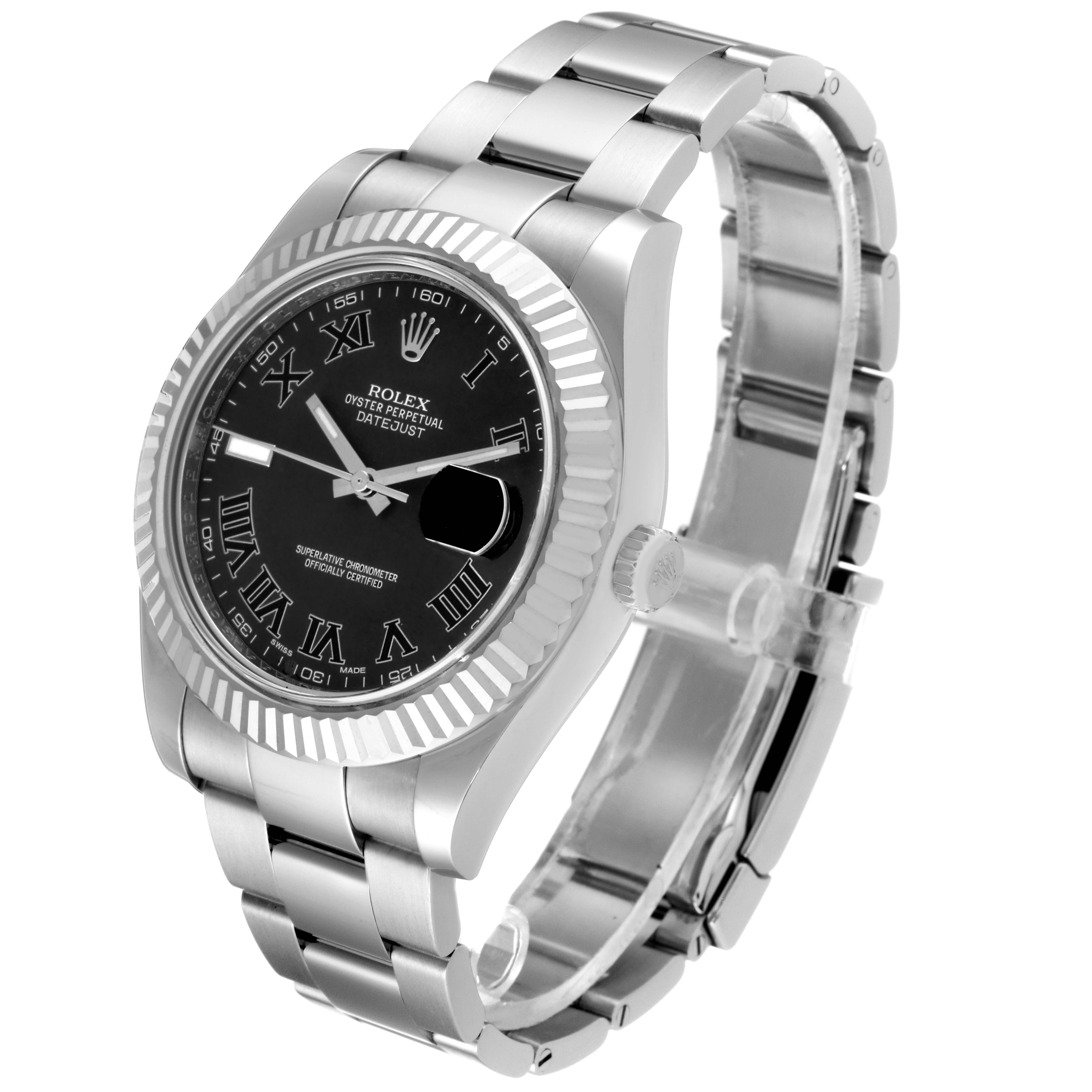 The image shows a Rolex Datejust 41 116334 Men's Stainless Steel Grey Dial 116334 Men's Stainless Steel Grey Dial model at a three-quarter angle, highlighting the dial, bezel, case, and bracelet.