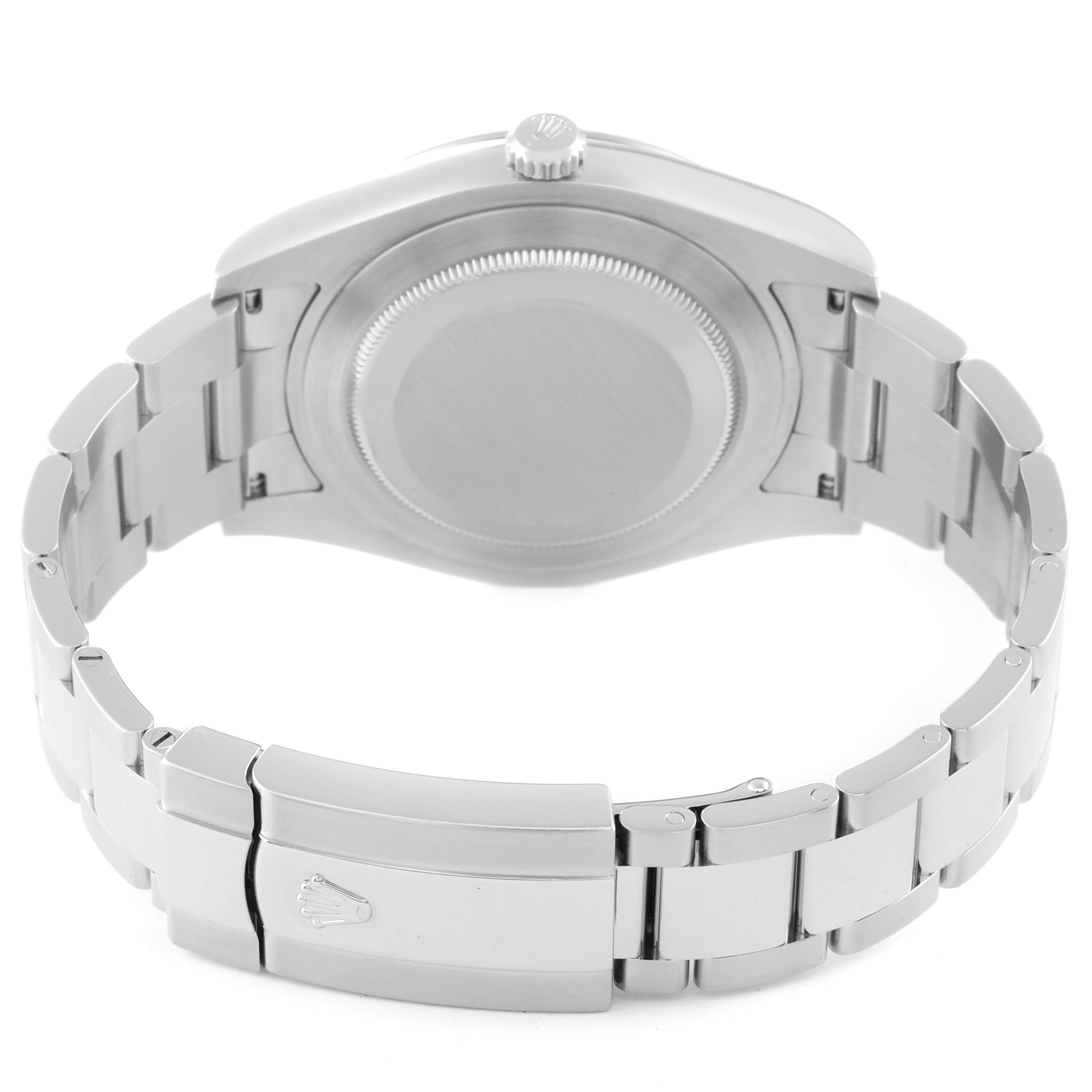 This image shows the rear view of the Rolex Datejust 41 116334 Men's Stainless Steel Grey Dial 116334 Men's Stainless Steel Grey Dial, displaying the case back and bracelet.