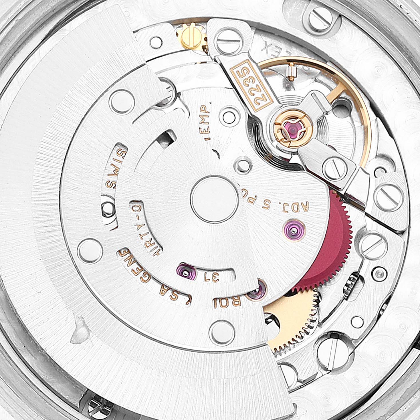 This image shows the movement mechanism of the Mid-Size Rolex watch viewed from the back.