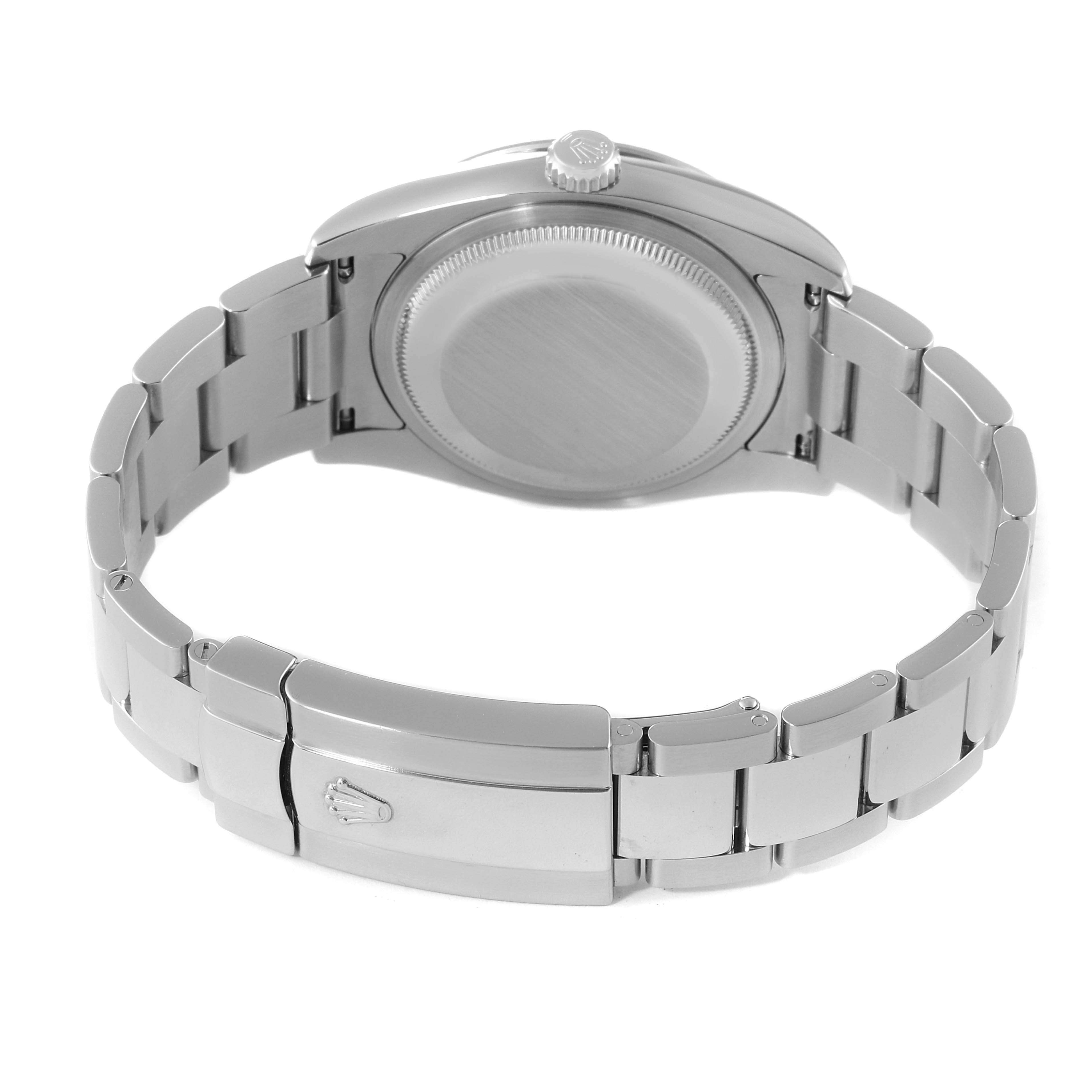 The image shows the back view of a Rolex Turn-o-Graph 116264 Men's Stainless Steel Black Dial 116264 Men's Stainless Steel Black Dial watch focusing on the case back and bracelet clasp.